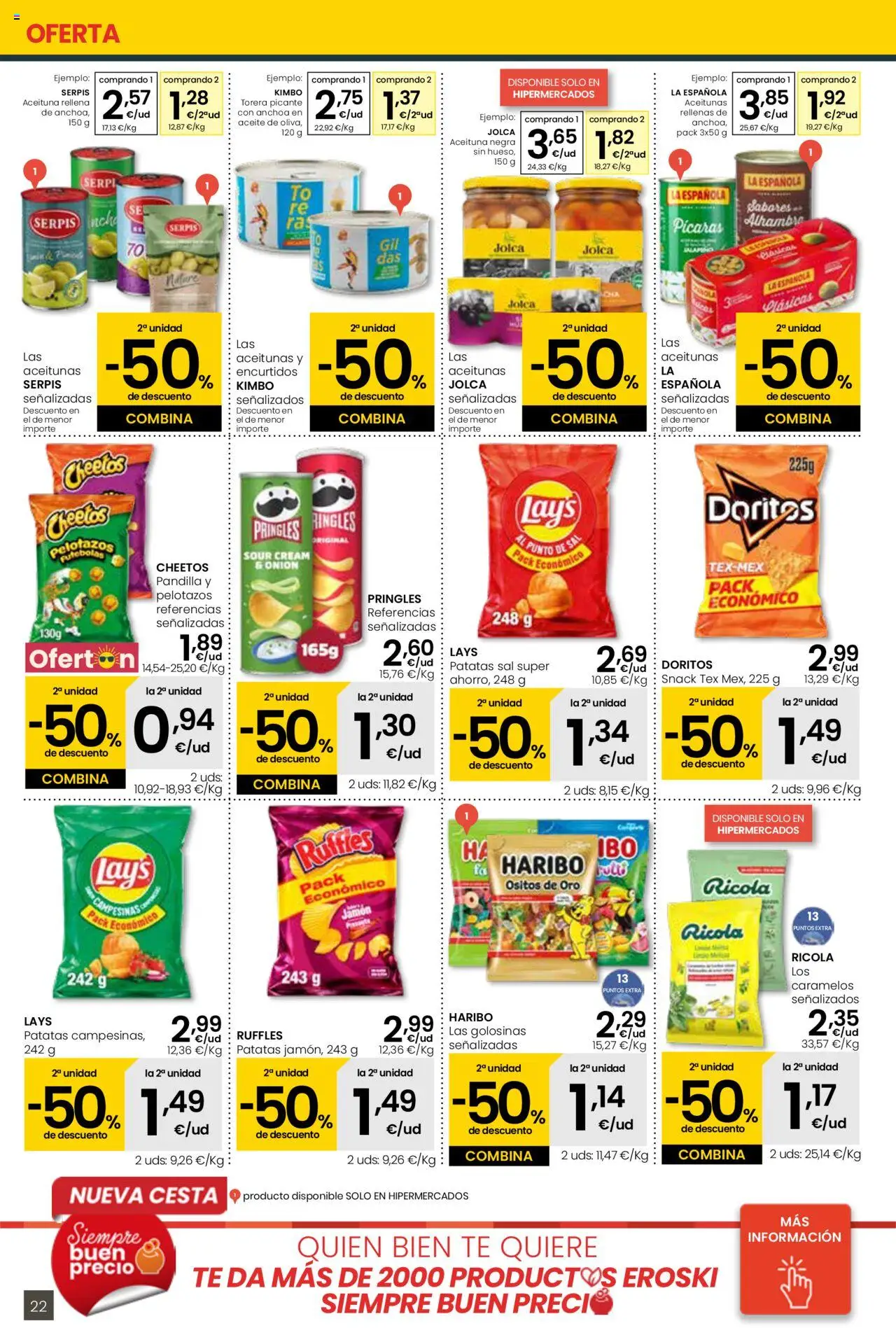 Eroski - Para conquistarte │ válido desde el 14.08.2025 | Página: 22 | Productos: Aceite, Golosinas, Anchoa, Cesta