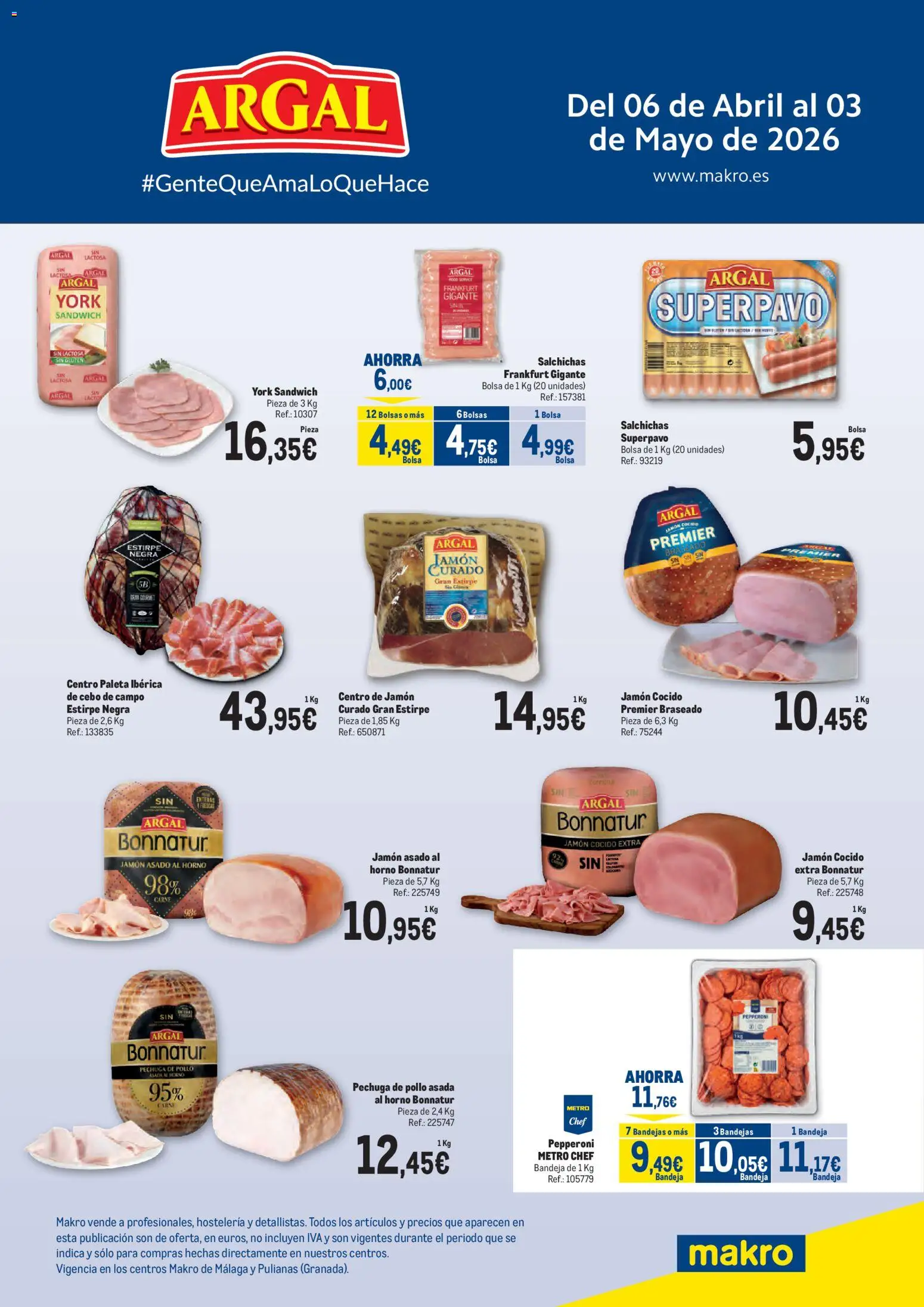 Makro Argal Sur │ válido desde el 06.04.2026 | Página: 1 | Productos: Jamón cocido, Bolsa, Horno, Bandeja
