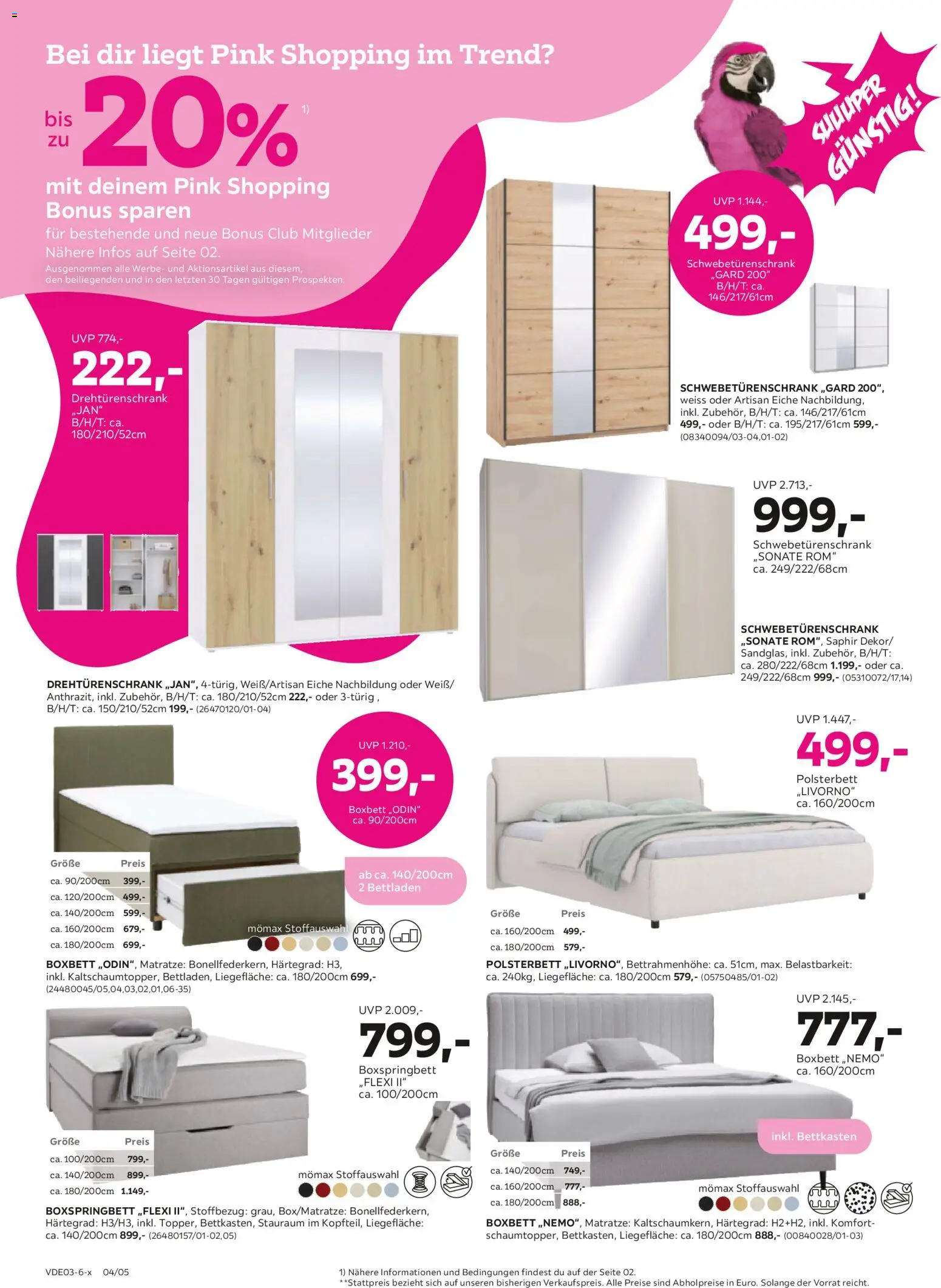 Mömax Prospekt 	 – gültig ab 16.03.2026 | Seite: 4 | Produkte: Matratze, Schwebetürenschrank, Drehtürenschrank, Polsterbett
