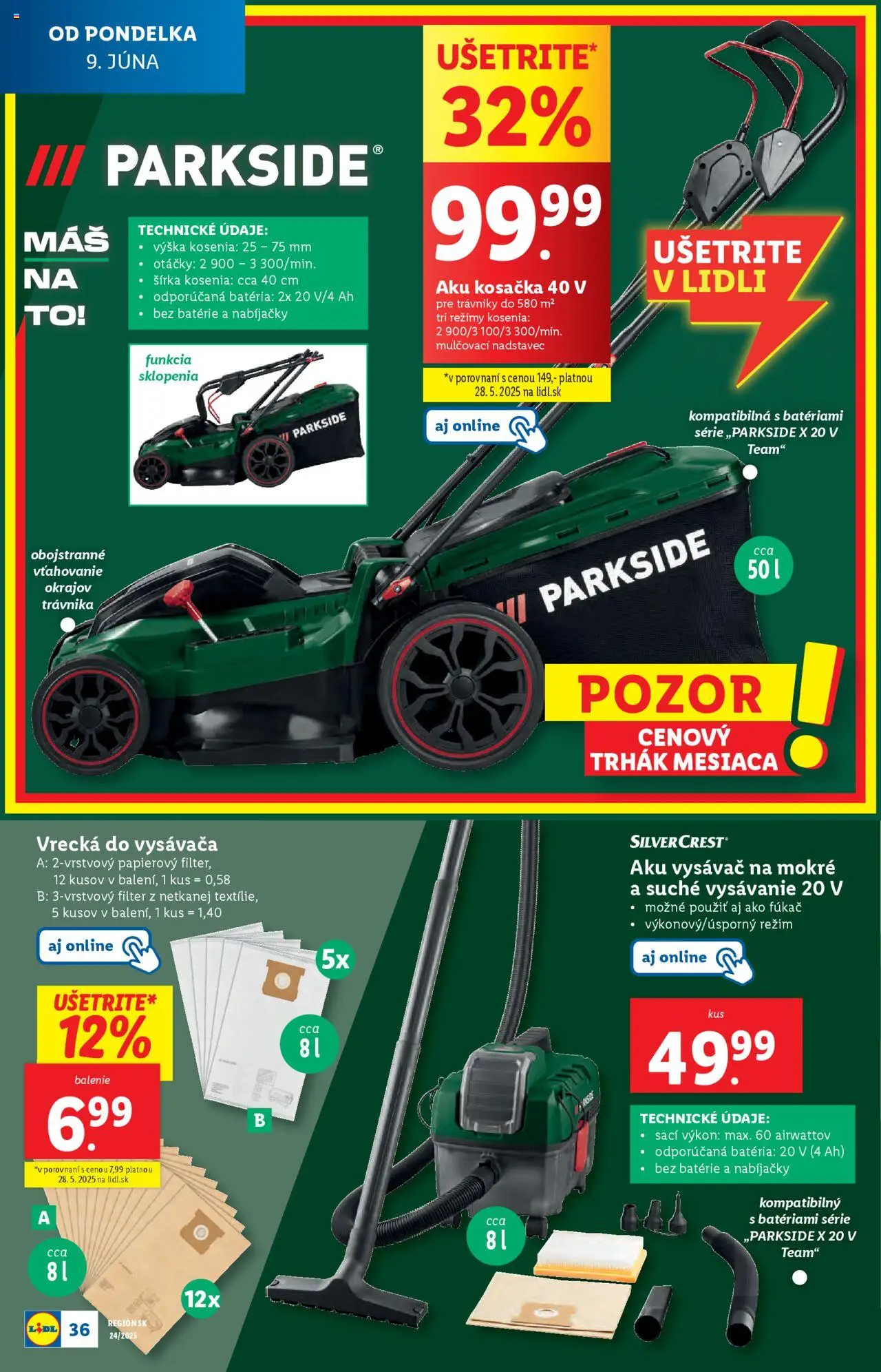 Lidl leták │ platný od 09.06.2025 | Strana: 40 | Produkty: Aku kosačka, Kosačka, Aku vysávač, Aku