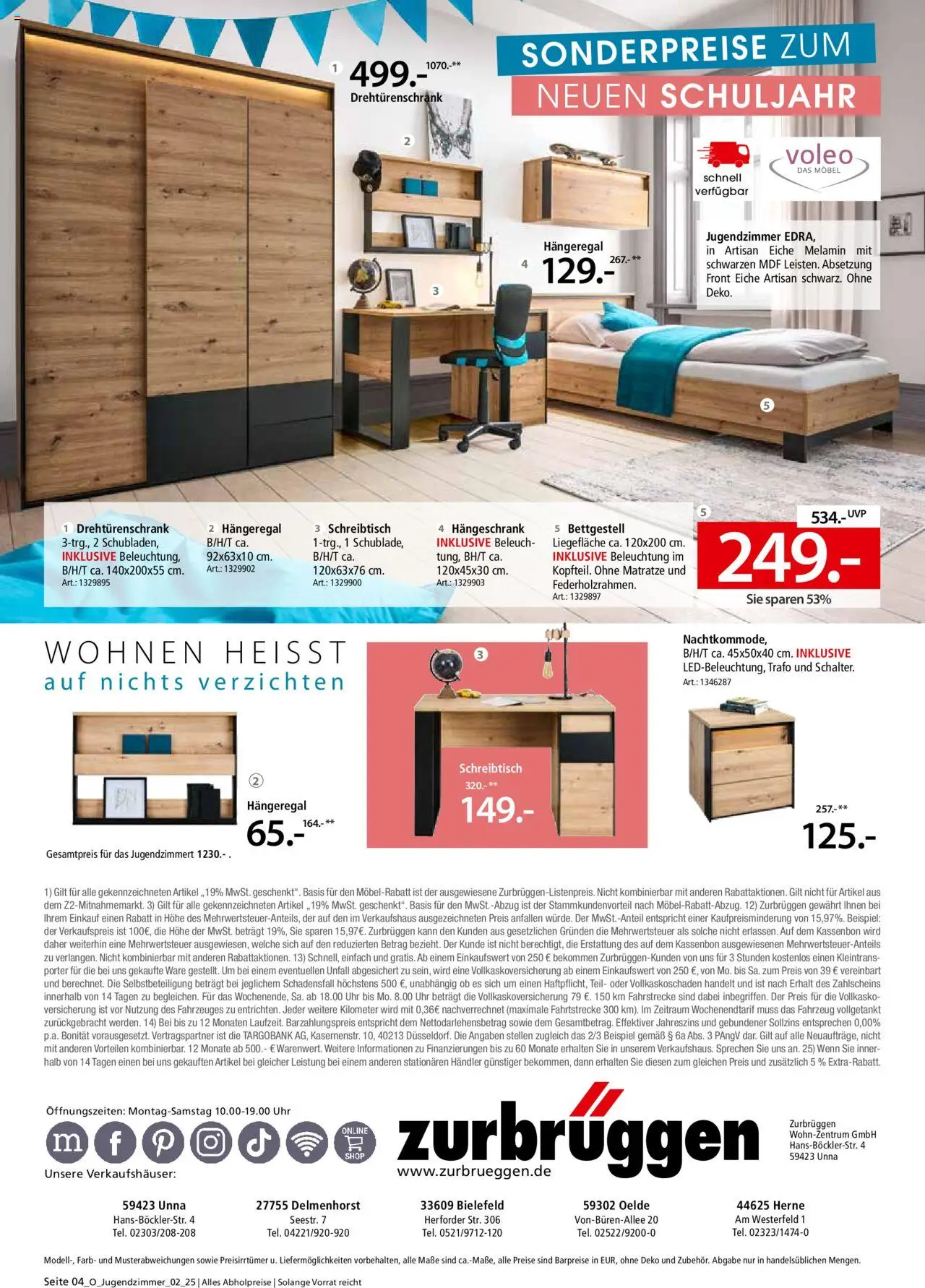 Zurbrüggen - Schulanfang - gültig ab dem 09.08.2025 | Seite: 4 | Produkte: Matratze, Drehtürenschrank, Hängeschrank, Uhr