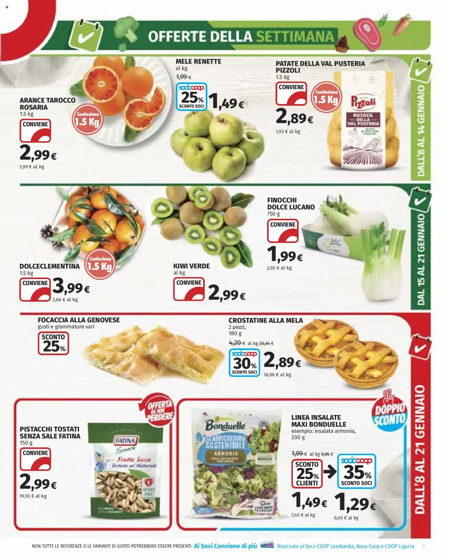 Volantino COOP del 08.01.2026 | Pagina: 3 | Prodotti: Kiwi, Insalata, Finocchi, Pistacchi