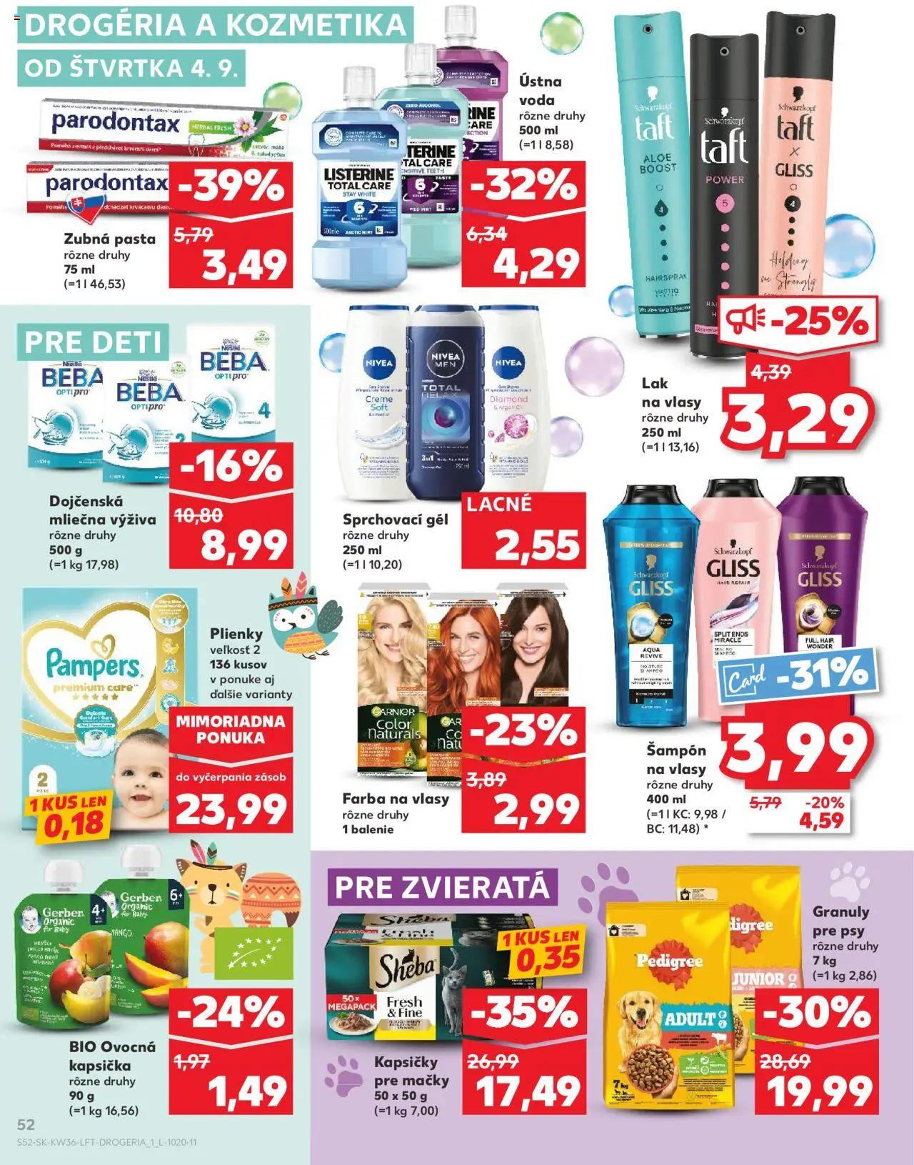 Kaufland Poprad-Moyzesova │ platný od 04.09.2025 | Strana: 52 | Produkty: Farba na vlasy, Zubná pasta, Ústna voda, Voda