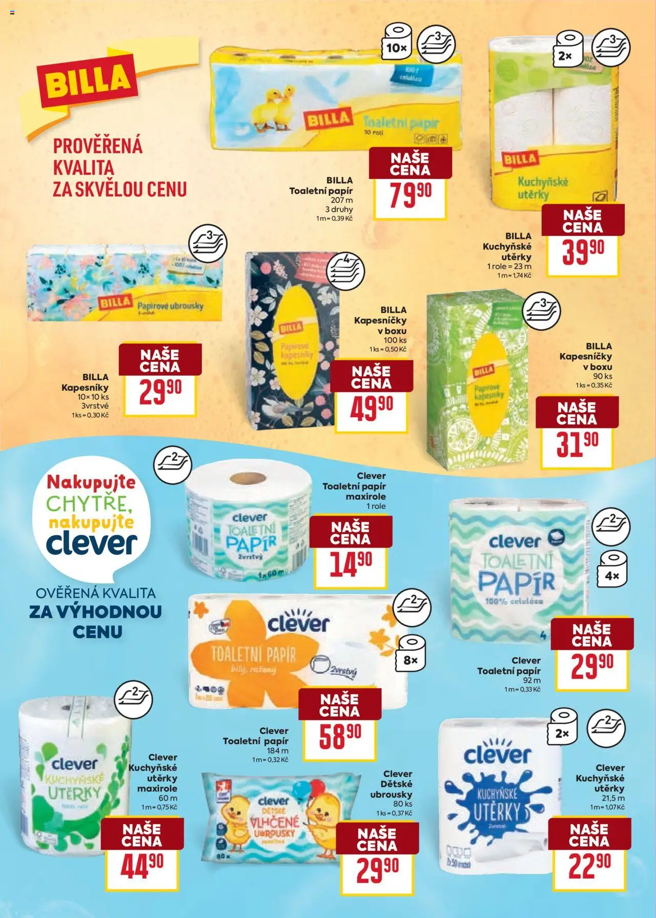 Billa leták - Cleaning od 22.10.2025 | Strana: 6 | Produkty: Utěrky, Ubrousky, Papířové ubrousky, Clever