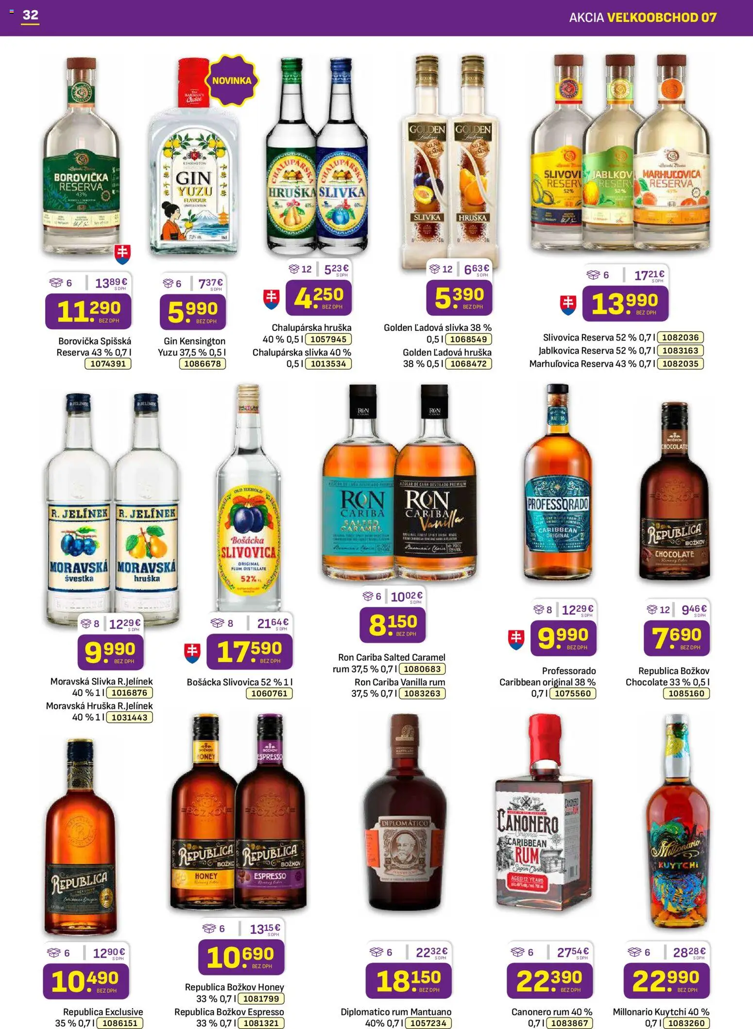 Nové Libex akcie – leták je platný od 07.04.2026 | Strana: 32 | Produkty: Božkov, Republica, Slivovica, Gin