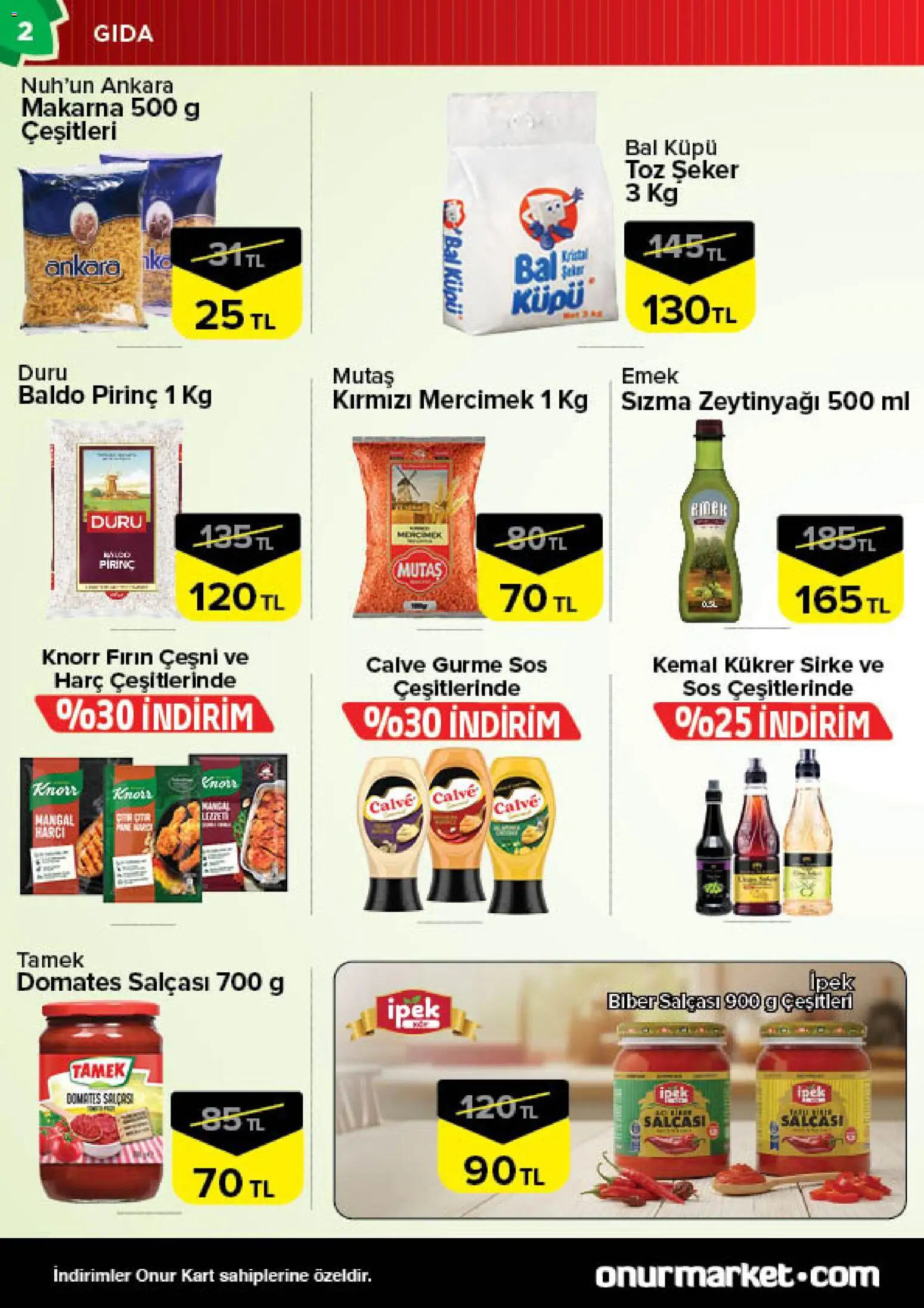 Onur Market Katalog - Bursa - 02.01.2026 tarihinden itibaren geçerlidir | Sayfa: 2 | Ürünler: Sirke, Makarna, Sos, Toz şeker