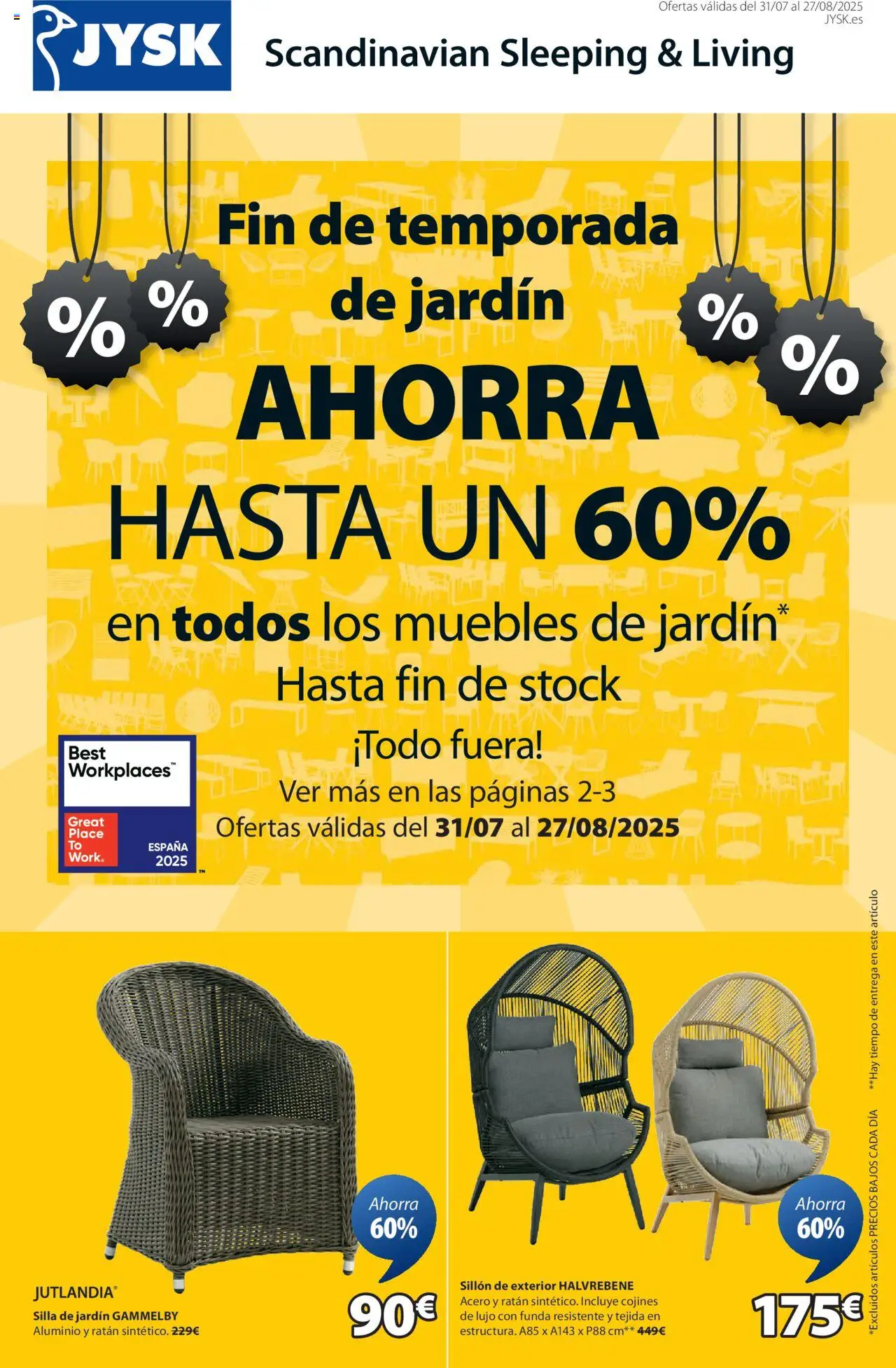 JYSK Grandes ofertas │ válido desde el 31.07.2025 | Página: 1 | Productos: Muebles, Funda, Sillón, Silla