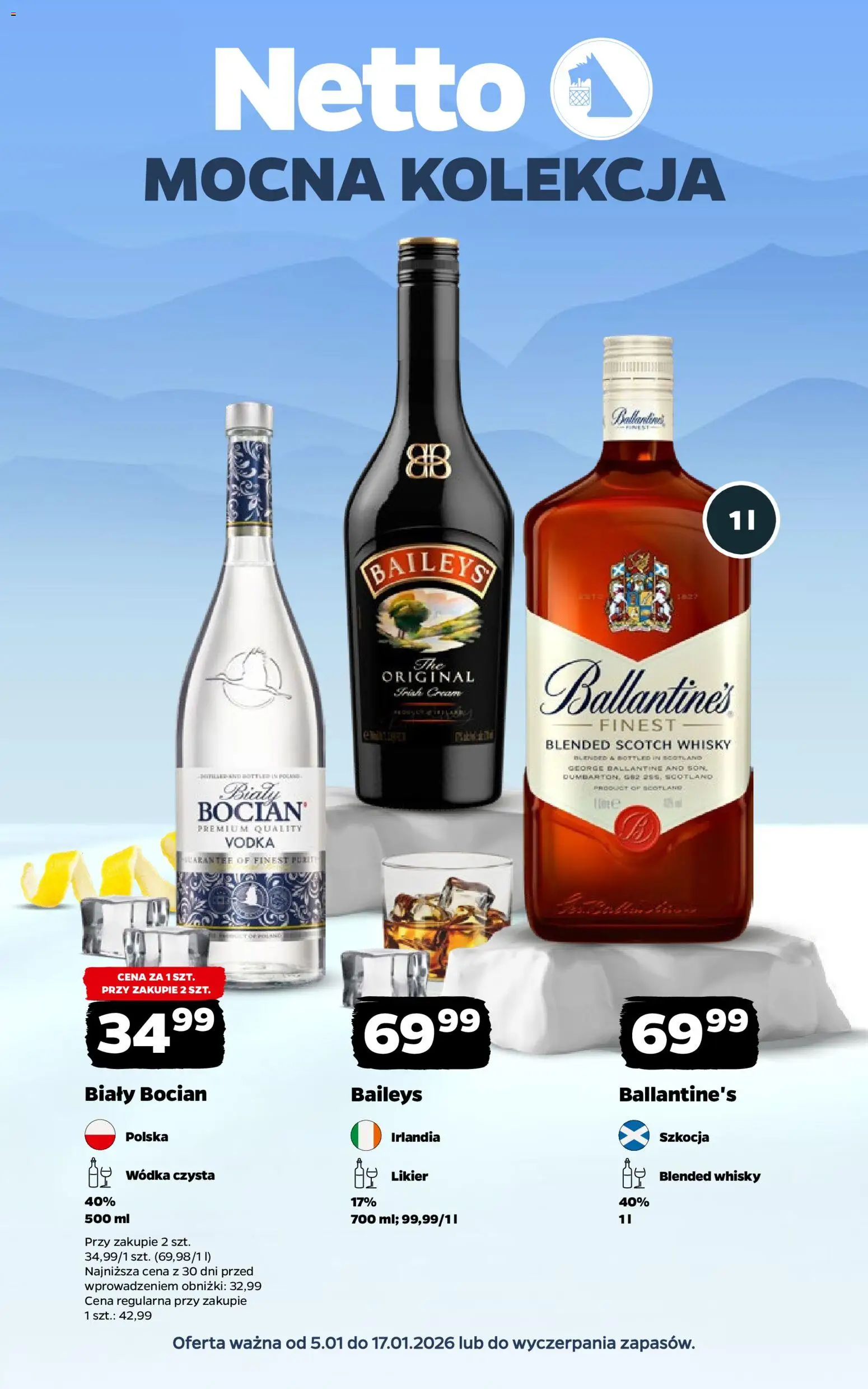 Netto gazetka - Alkohole mocne od 05.01.2026 | Strona: 1 | Produkty: Baileys, Vodka, Wódka, Whisky