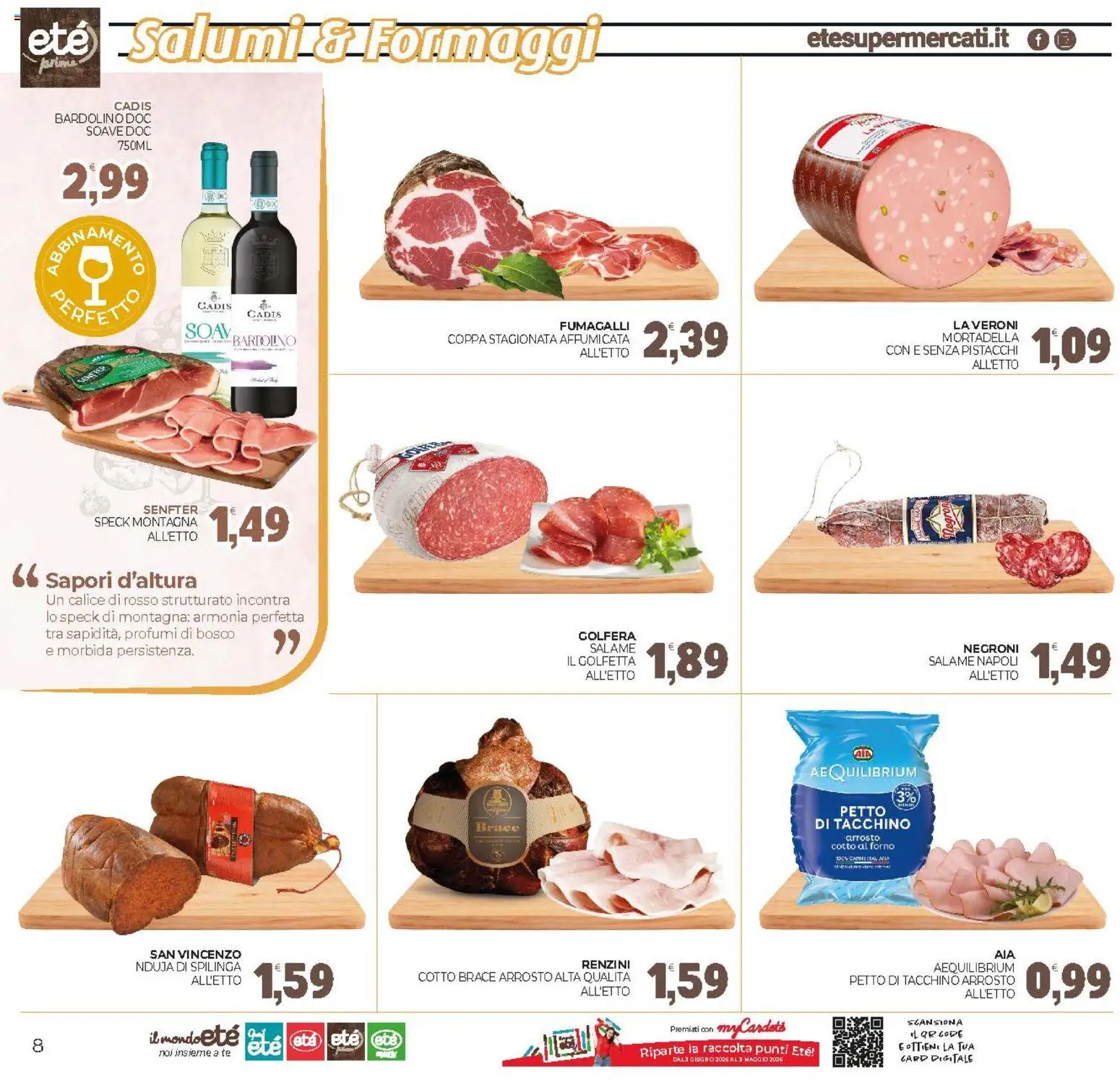 Volantino Eté del 21.11.2025 | Pagina: 8 | Prodotti: Arrosto, Tacchino, Mortadella, Pistacchi