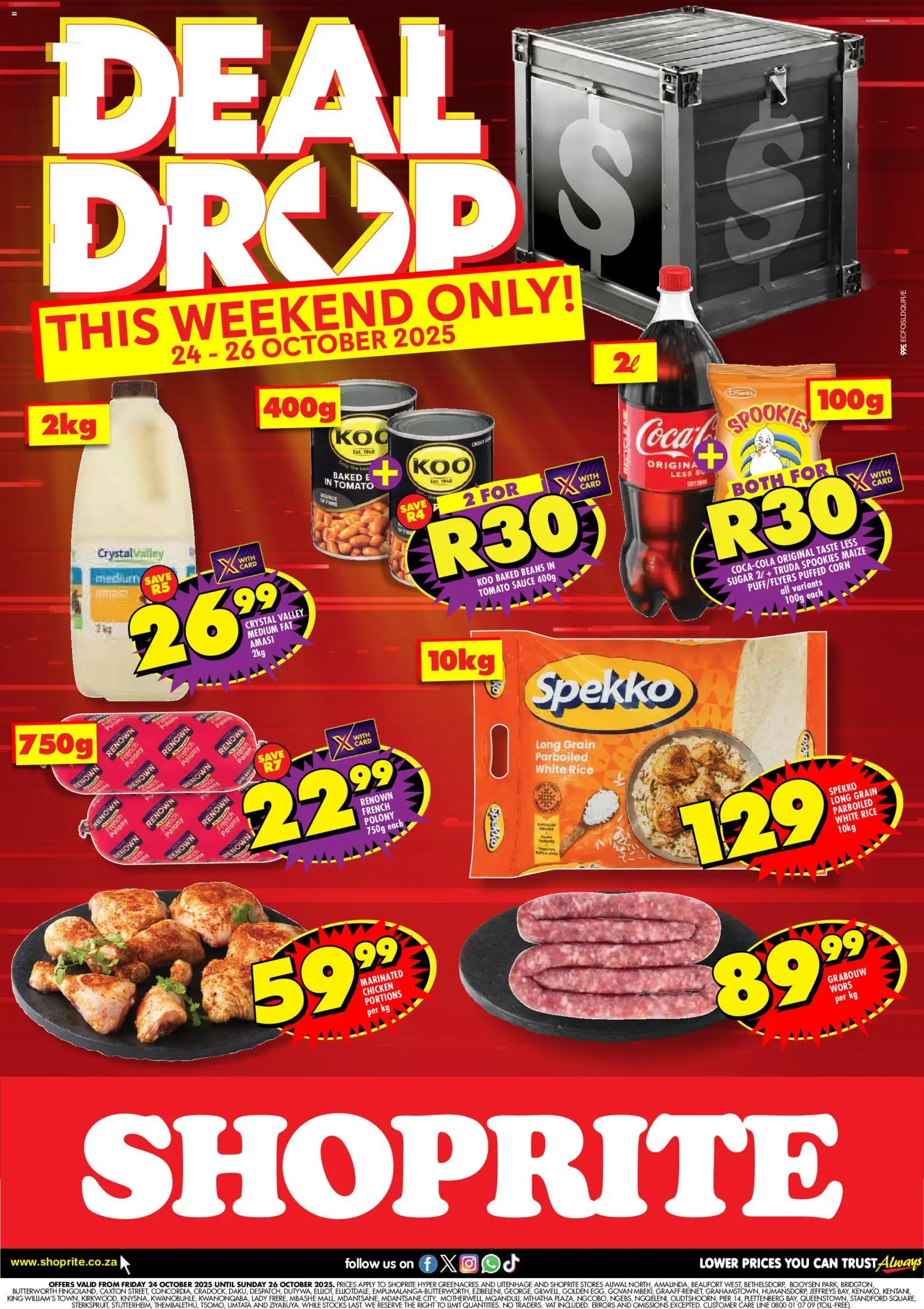 New Shoprite catalogue – valid from 24.10.2025 | Page: 1 | Products: Corn, Baked beans, Sauce, Sugar