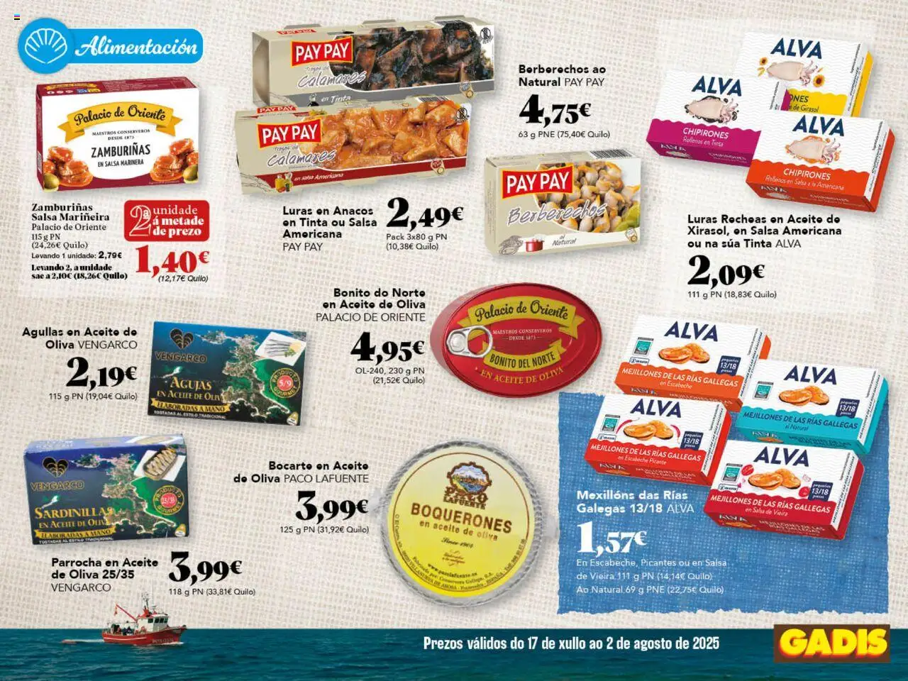 Gadis folleto Galicia │ válido desde el 17.07.2025 | Página: 23 | Productos: Calamares, Berberechos, Aceite, Aceite de oliva