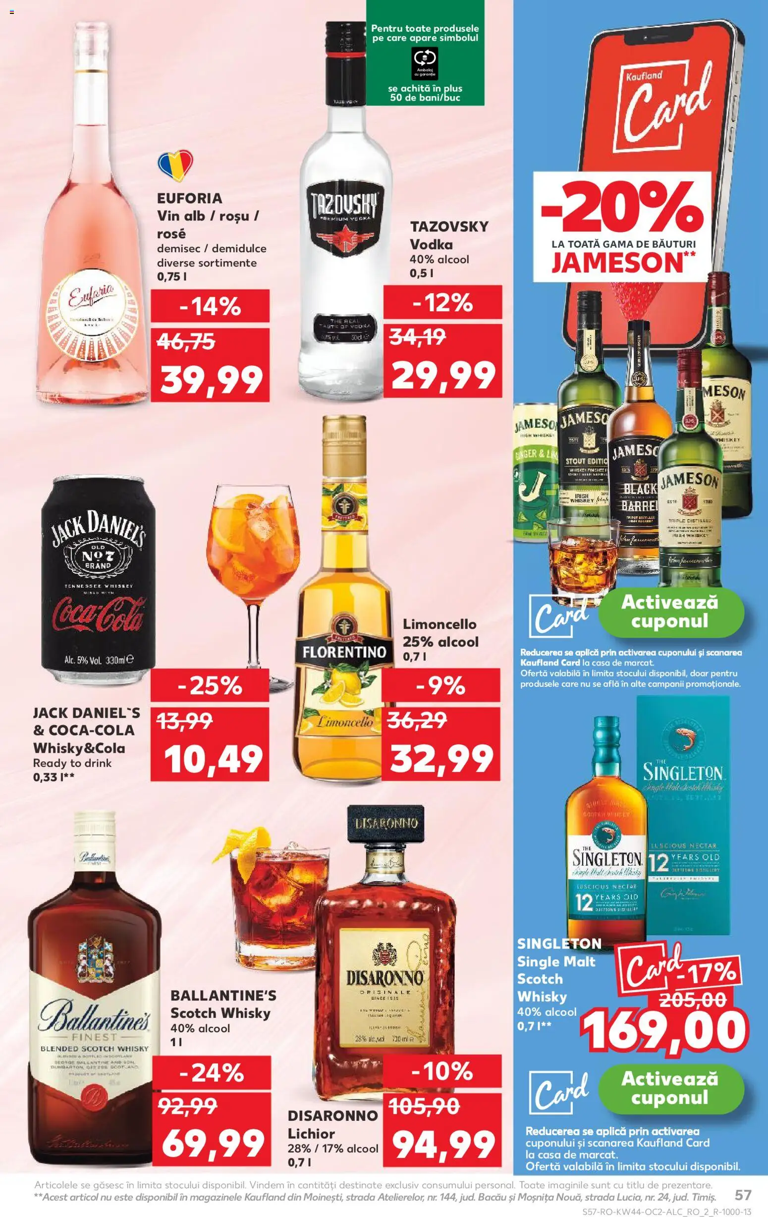 Kaufland RO akciós ujság - amely érvényes a következő dátumtól: 29.10.2025 | Oldal: 57 | Termékek: Jameson, Irish whiskey, Vodka, Whisky