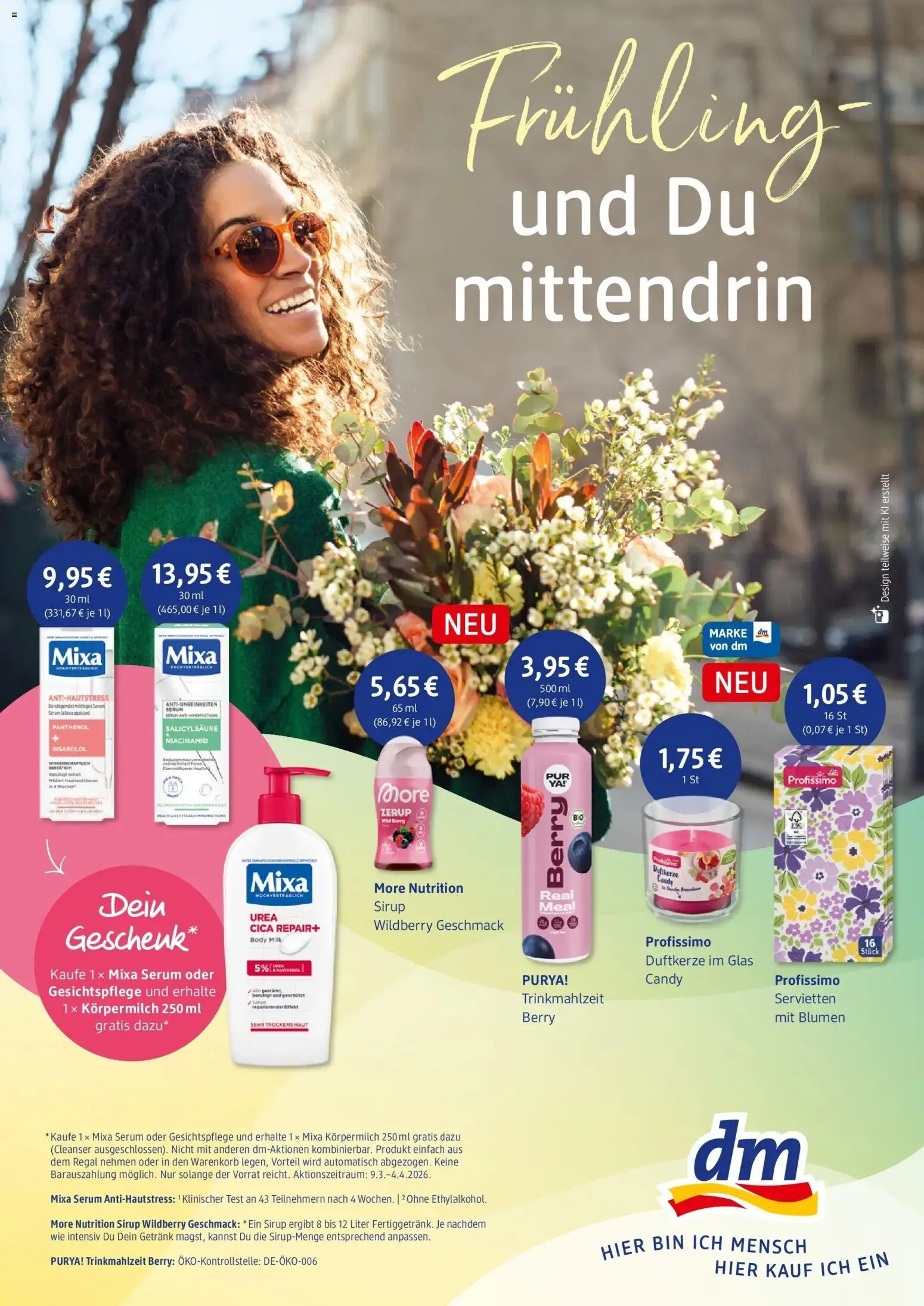 dm drogerie prospekt Essen – gültig ab 09.03.2026 | Seite: 1 | Produkte: Blumen, Körpermilch, Body Milk, Serum