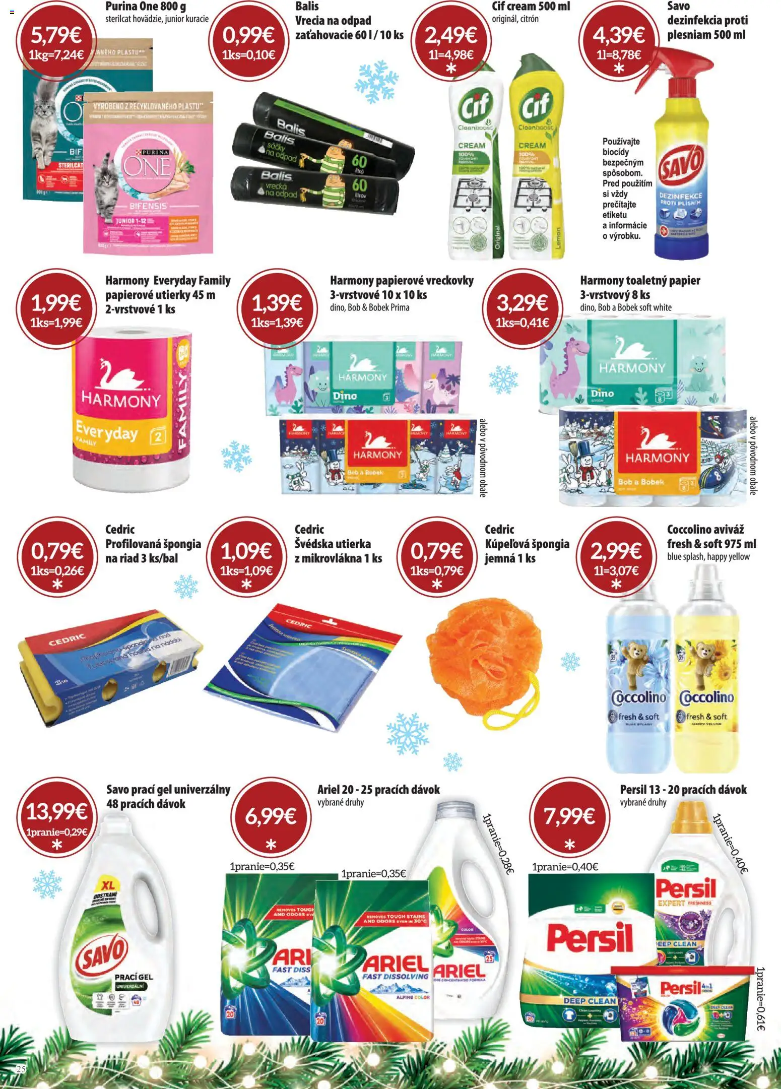 Nové CBA Komfos akcie – leták je platný od 01.12.2025 | Strana: 25 | Produkty: Persil, Toaletný papier, Cif, Coccolino