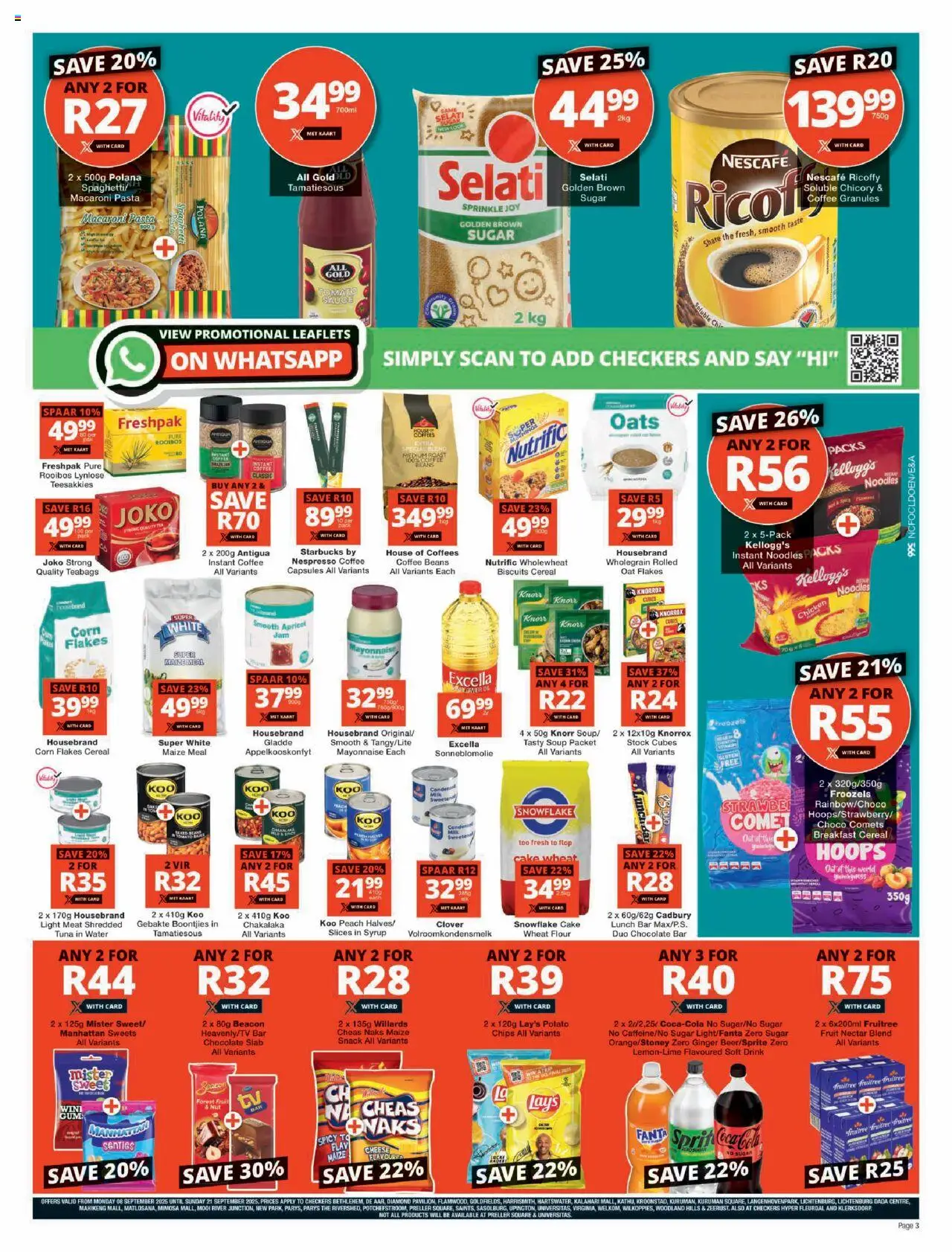 New Checkers catalogue – valid from 08.09.2025 | Page: 3 | Products: Light, Chips, Stock, Water