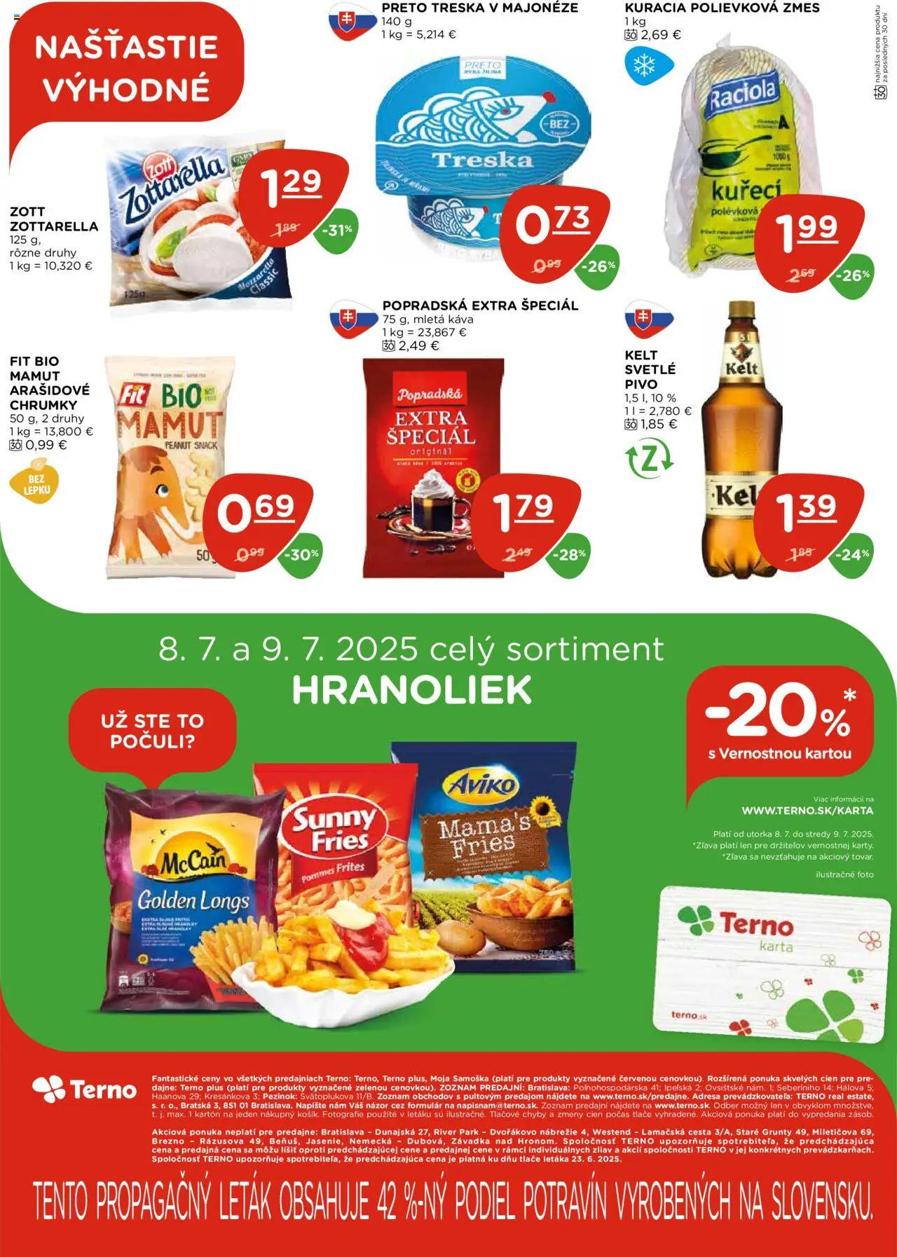 Terno leták │ platný od 03.07.2025 | Strana: 21 | Produkty: Pivo, Káva, Mozzarella, Treska