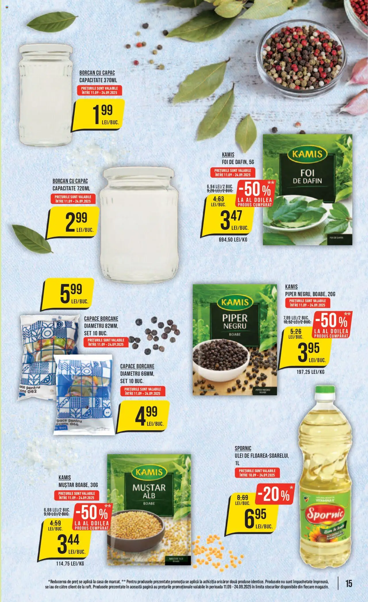 Noul catalog Mega Image – valabil de la 18.09.2025 | Pagină: 15 | Produse: Borcan, Ulei, Muștar, Piper