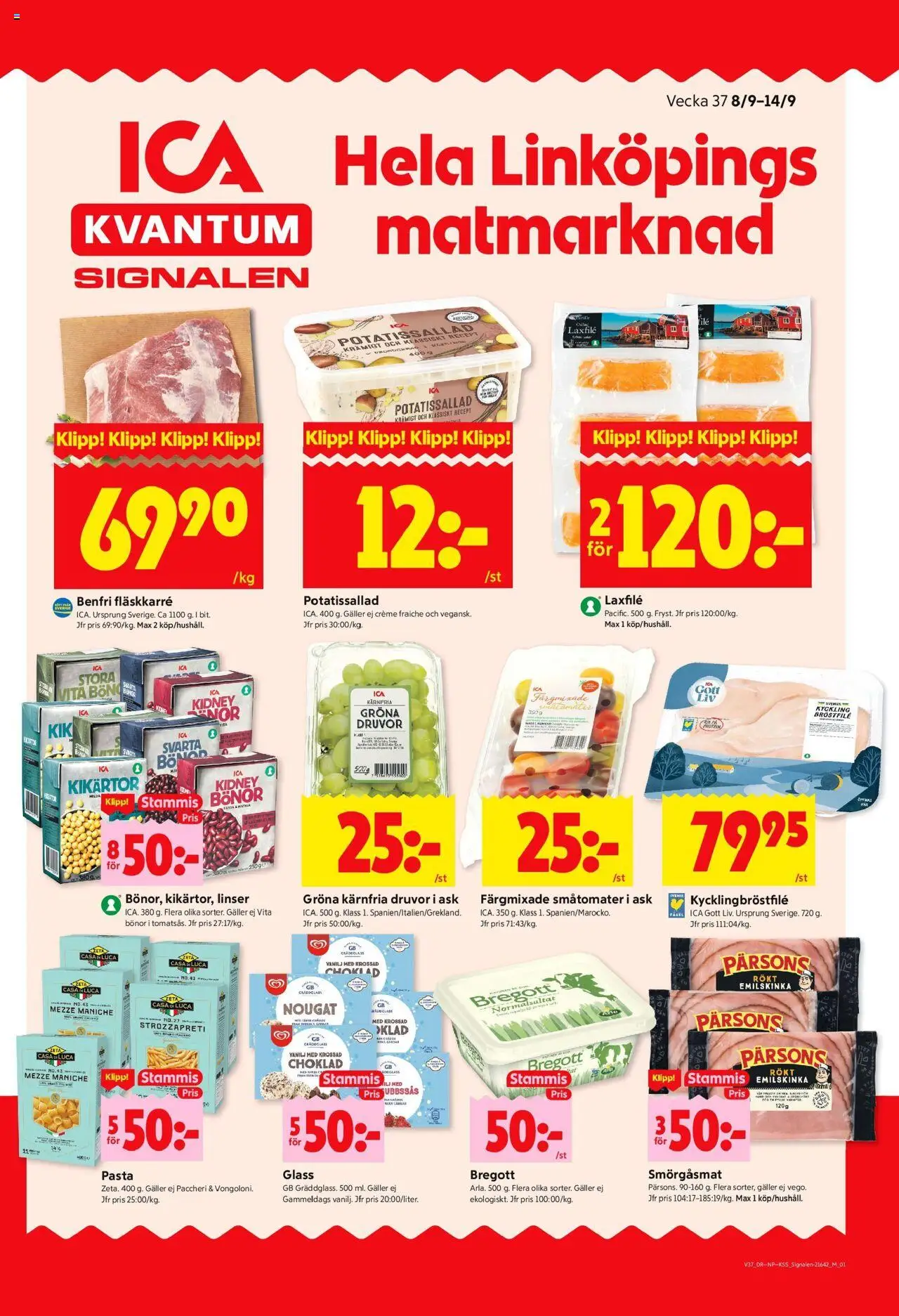 ICA Kvantum reklamblad aktuell från 08.09.2025 | Sida: 1 | Produkter: Bregott, Creme fraiche, Choklad, Bönor