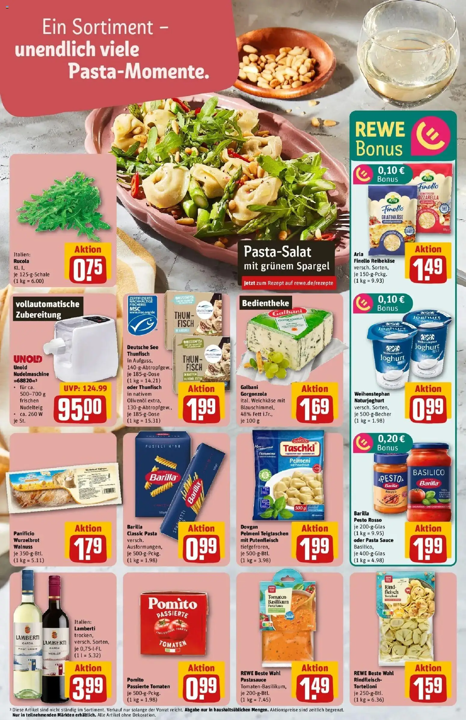 Rewe Prospekt Alzenau	 – gültig ab 12.04.2026 | Seite: 21 | Produkte: Spargel, Fisch, Pasta, Reibekase