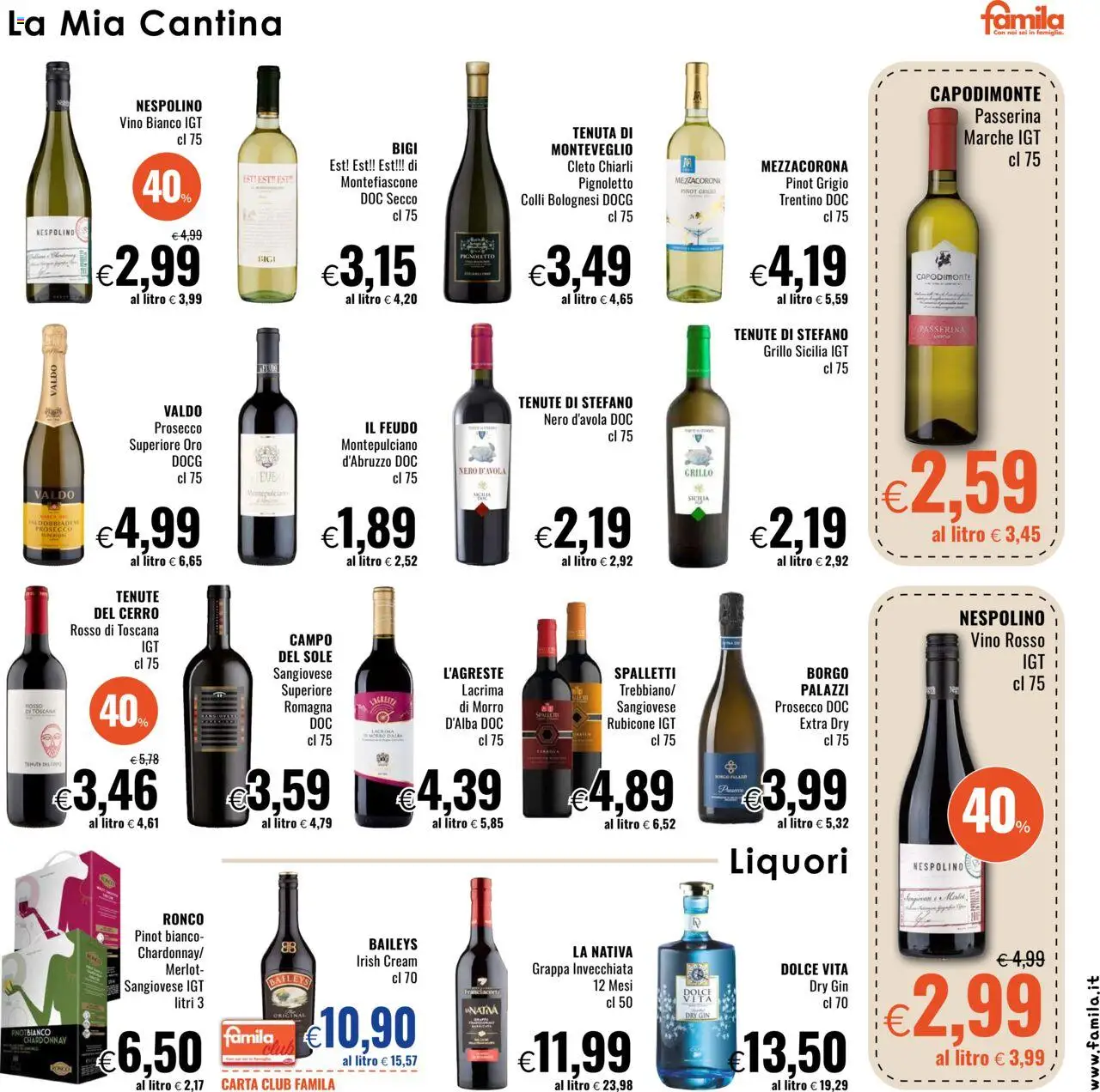 Volantino Famila del 18.09.2025 | Pagina: 17 | Prodotti: Gin, Prosecco, Vino, Vino bianco