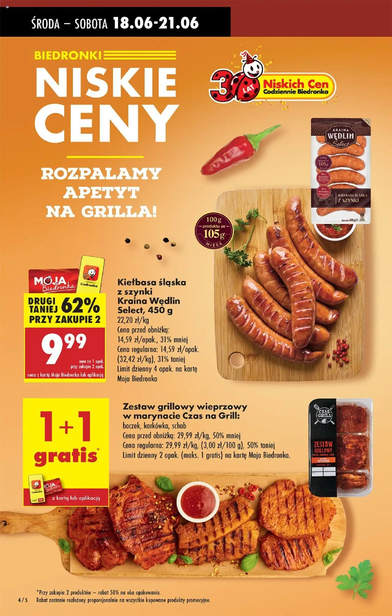 Biedronka gazetka - Oferta W tym tygodniu od 18.06.2025 | Strona: 6 | Produkty: Karta, Schab, Grill, Kiełbasa śląska