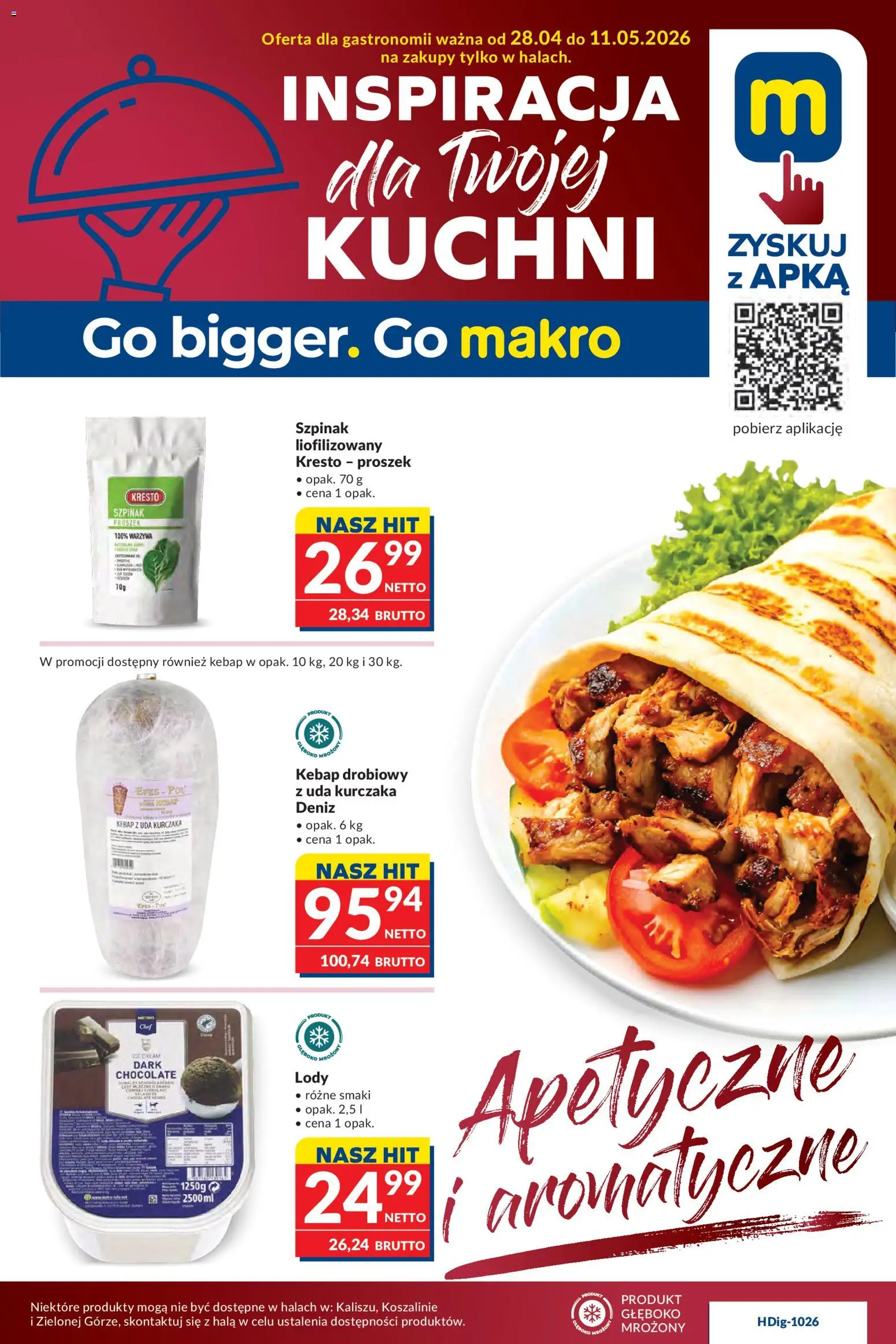 Makro gazetka - Oferta dla gastronomii od 28.04.2026 | Strona: 1 | Produkty: Szpinak, Lody, Warzywa