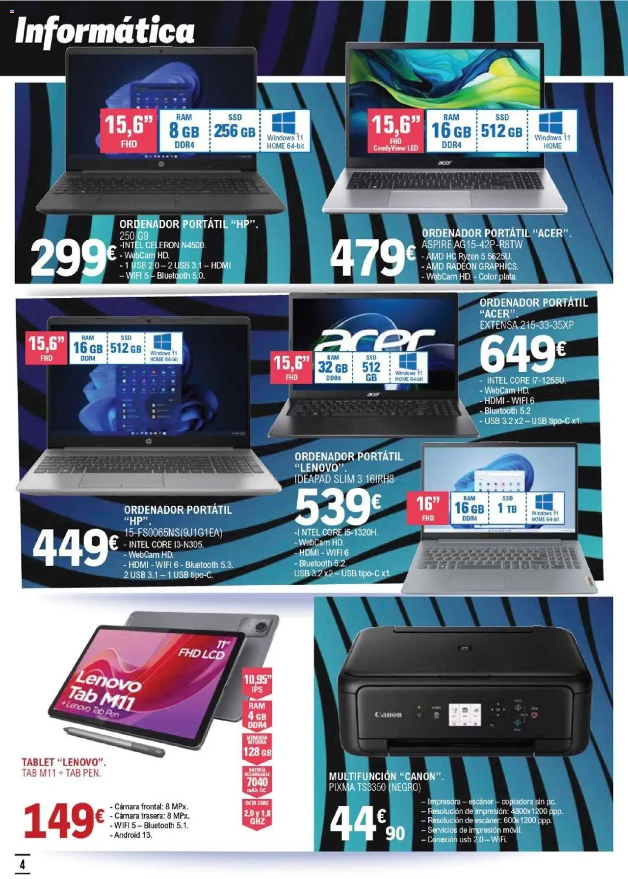 E.Leclerc folleto │ válido desde el 10.09.2025 | Página: 4 | Productos: Portátil Lenovo, Impresora, Cámara, USB