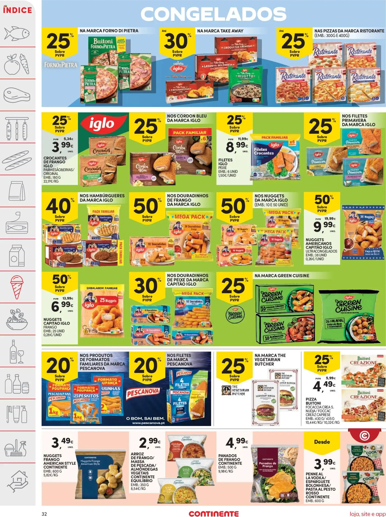 Continente folheto │ válido de 20.01.2026 | Página: 32 | Produtos: Pescada, Capitão iglo, Lasanha, Arroz
