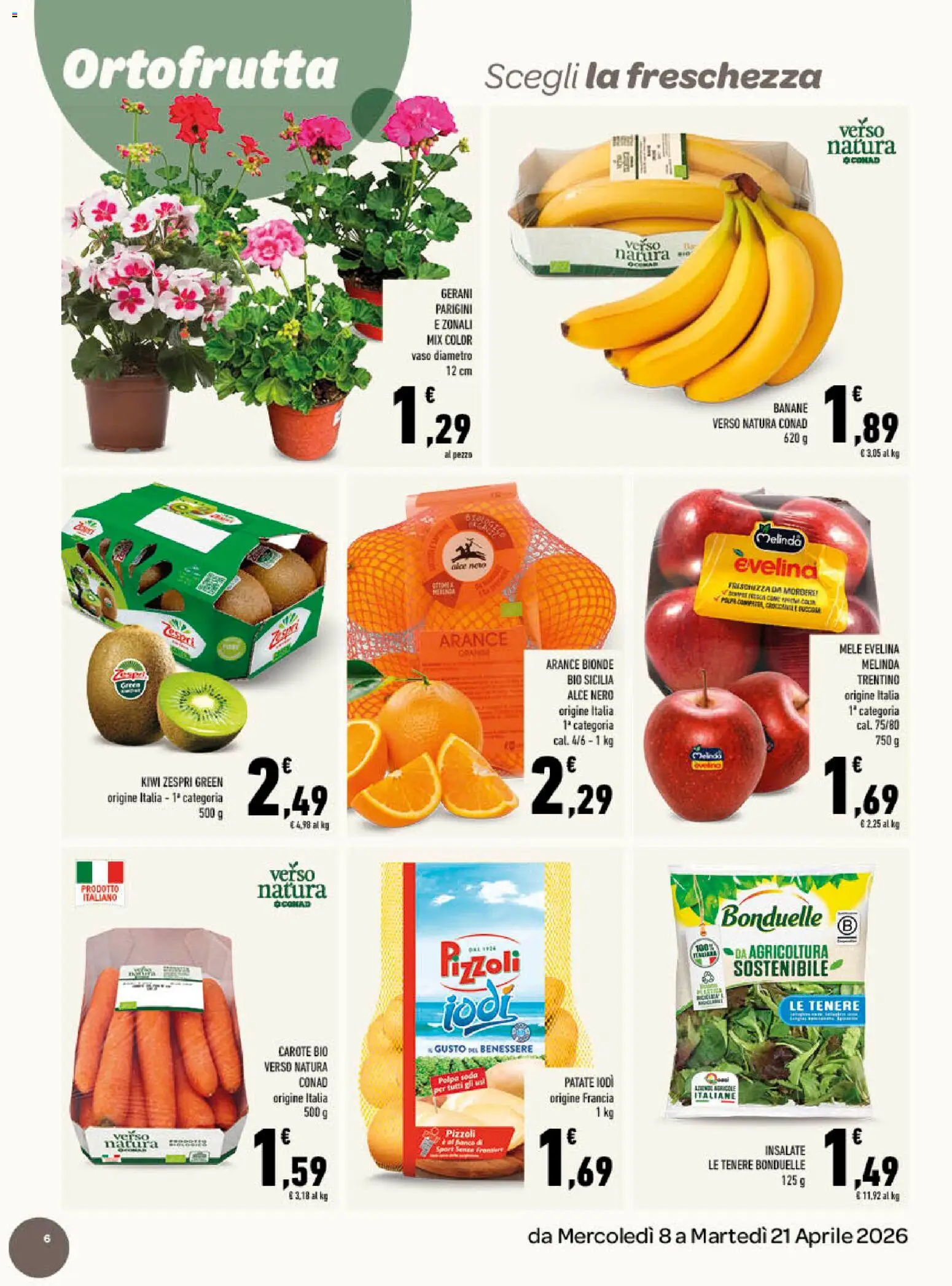 Volantino Conad del 08.04.2026 | Pagina: 6 | Prodotti: Arance, Kiwi, Patate, Carote