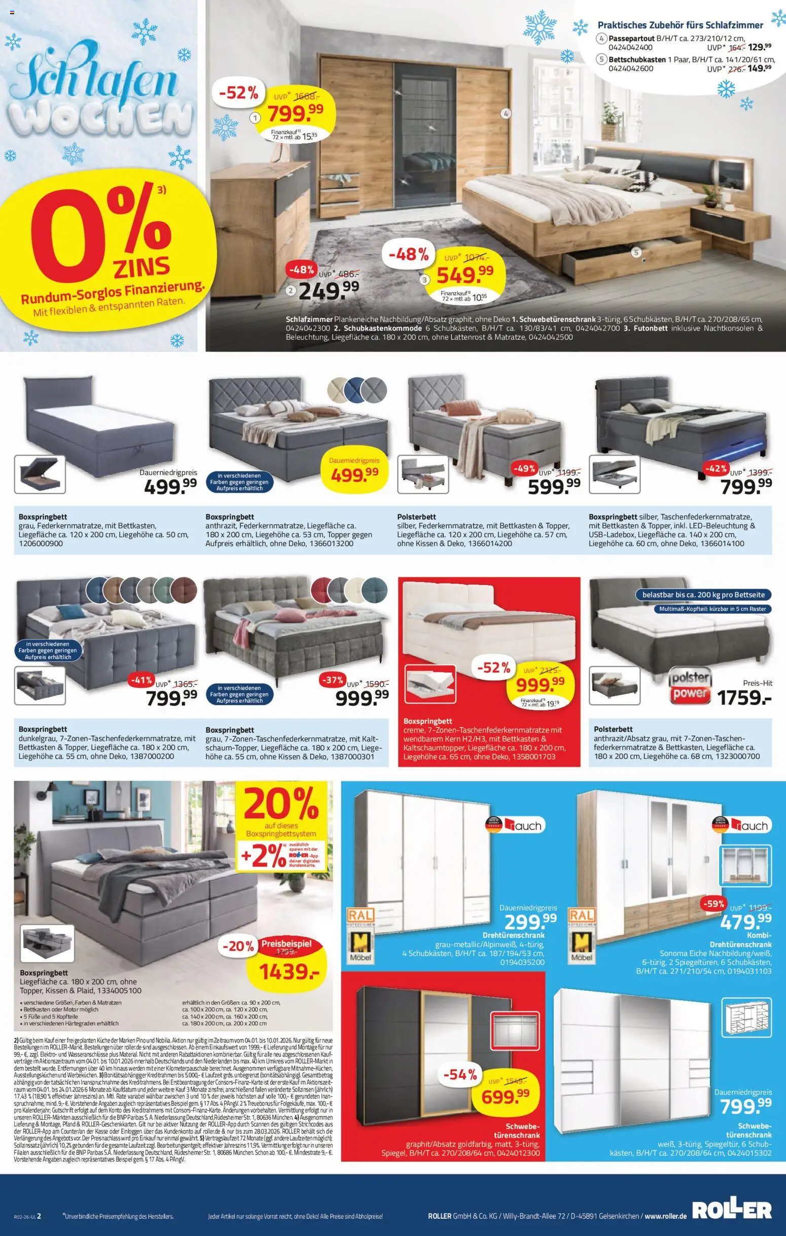 Roller Prospekt 	 – gültig ab 04.01.2026 | Seite: 2 | Produkte: Lattenrost, Drehtürenschrank, Topper, Küche