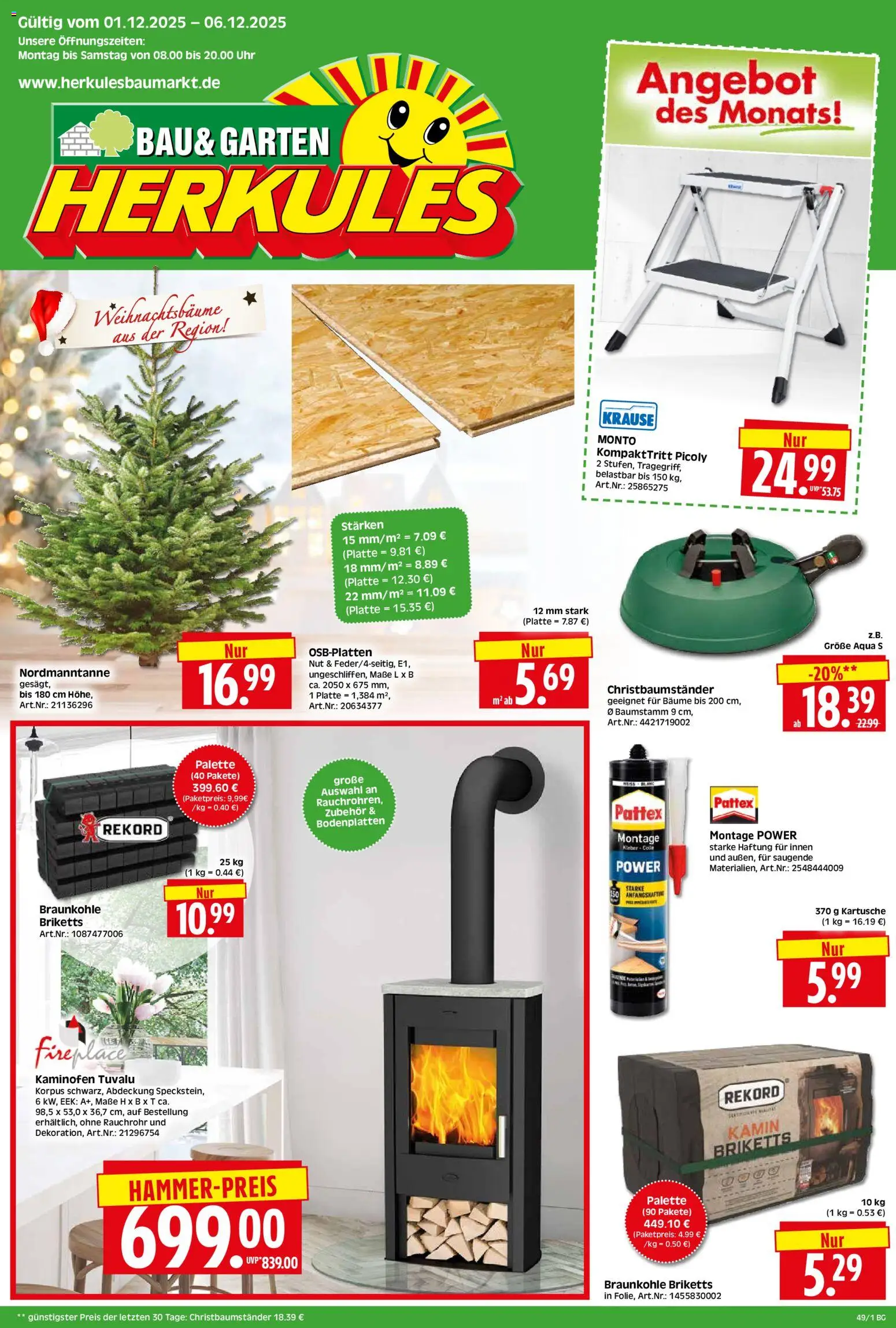 HERKULES Bau & Garten – gültig ab 01.12.2025 | Seite: 1 | Produkte: Kamin, Kaminofen, Uhr