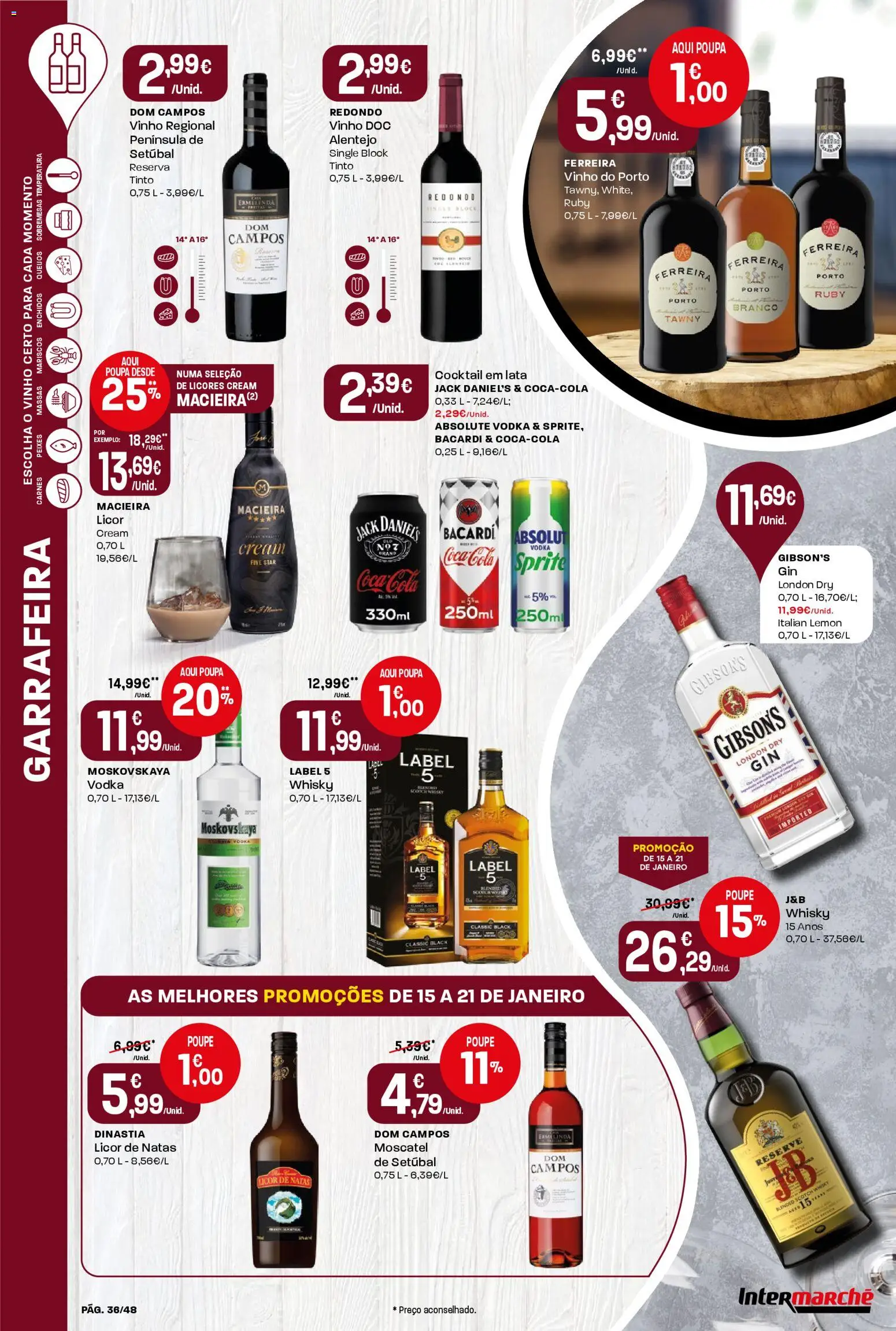 Intermarché folheto │ válido de 15.01.2026 | Página: 36 | Produtos: Licor, Vinho, Natas, Vodka
