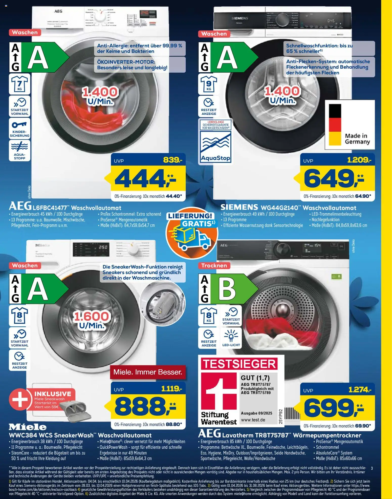 Euronics Prospekt 	 – gültig ab 04.04.2026 | Seite: 3 | Produkte: Miele, Siemens, AEG, Bettwäsche