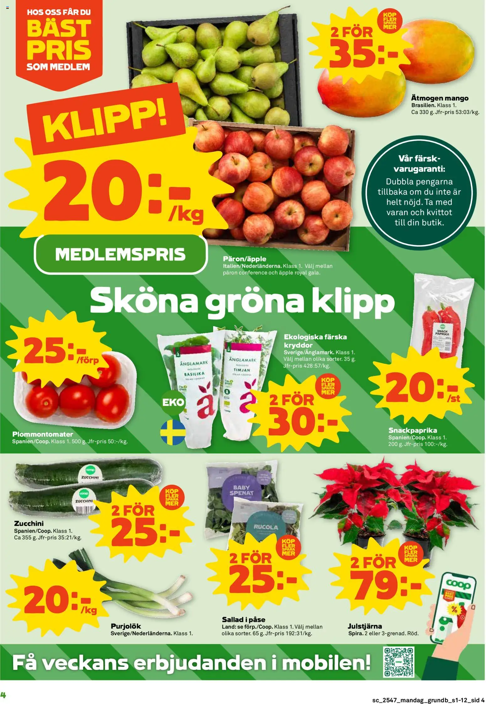 Stora Coop reklamblad aktuell från 17.11.2025 | Sida: 4 | Produkter: Spenat, Äpple, Sallad, Basilika