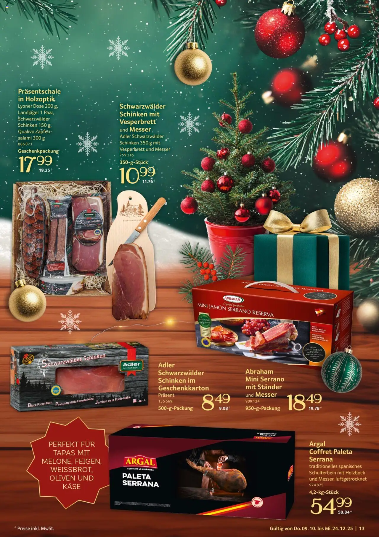 Selgros Präsente – gültig ab 09.10.2025 | Seite: 13 | Produkte: Käse, Salami, Schinken