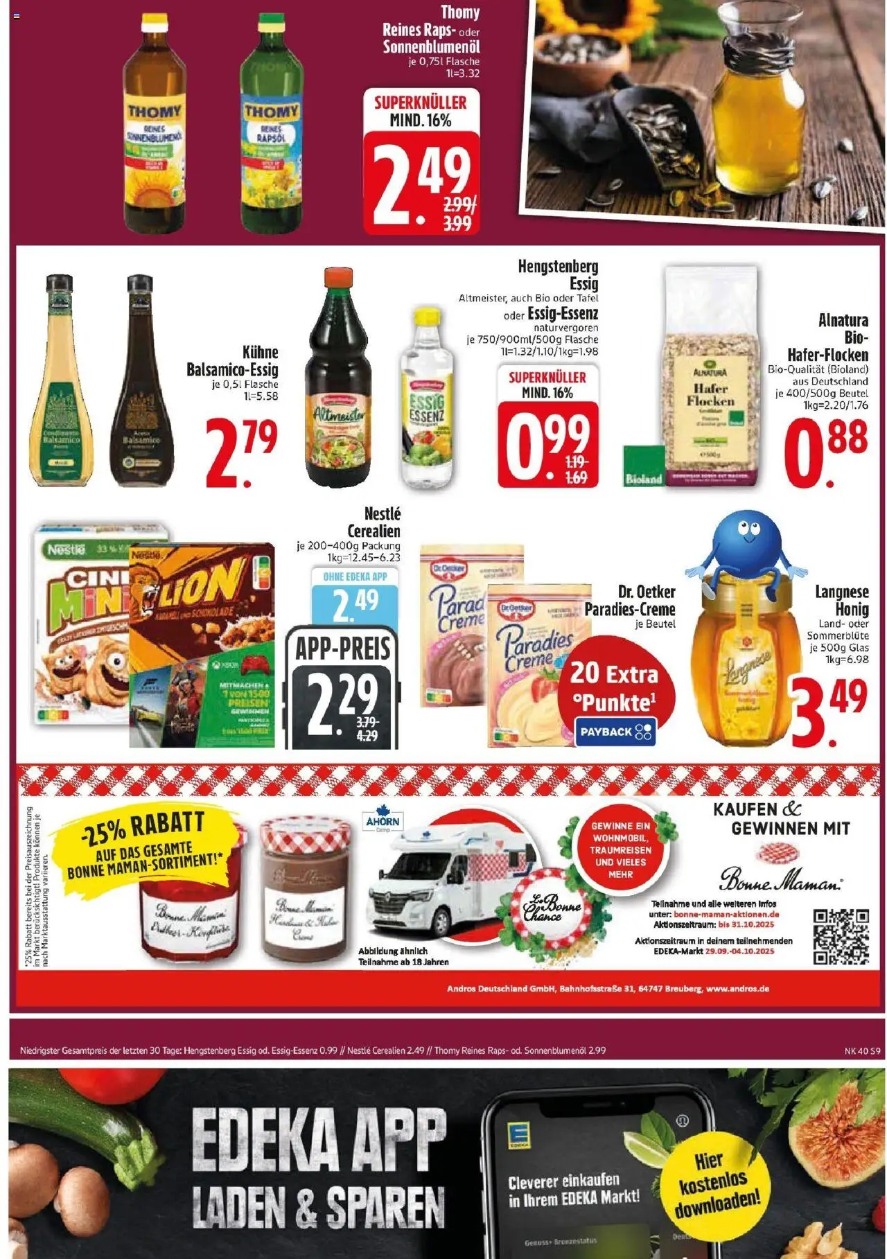 Edeka prospekt Vilgertshofen-Issing	 – gültig ab 28.09.2025 | Seite: 9 | Produkte: Langnese, Rapsöl, Creme, Flocken