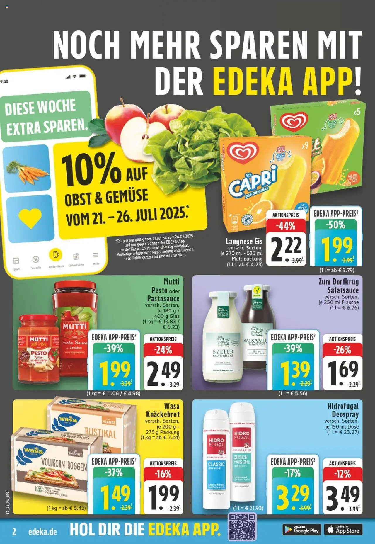 Edeka prospekt Bocholt - Holtwick	 - gültig ab dem 20.07.2025 | Seite: 2 | Produkte: Langnese, Deodorant, Gemüse, Obst