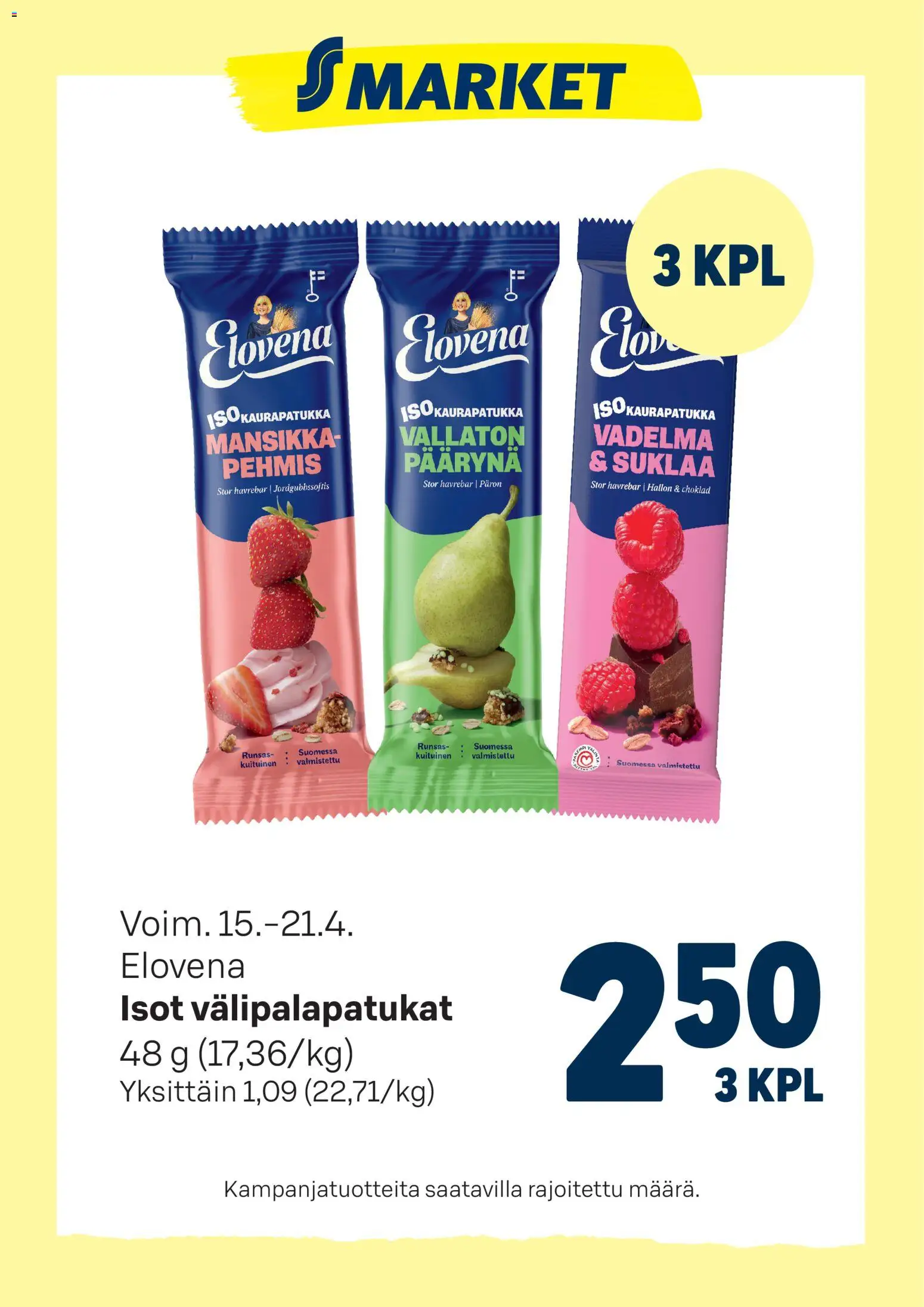S-market tarjoukset Elovena – voimassa 15.04.2026 alkaen | Sivu: 1 | Tuotteet: Vadelma, Suklaa