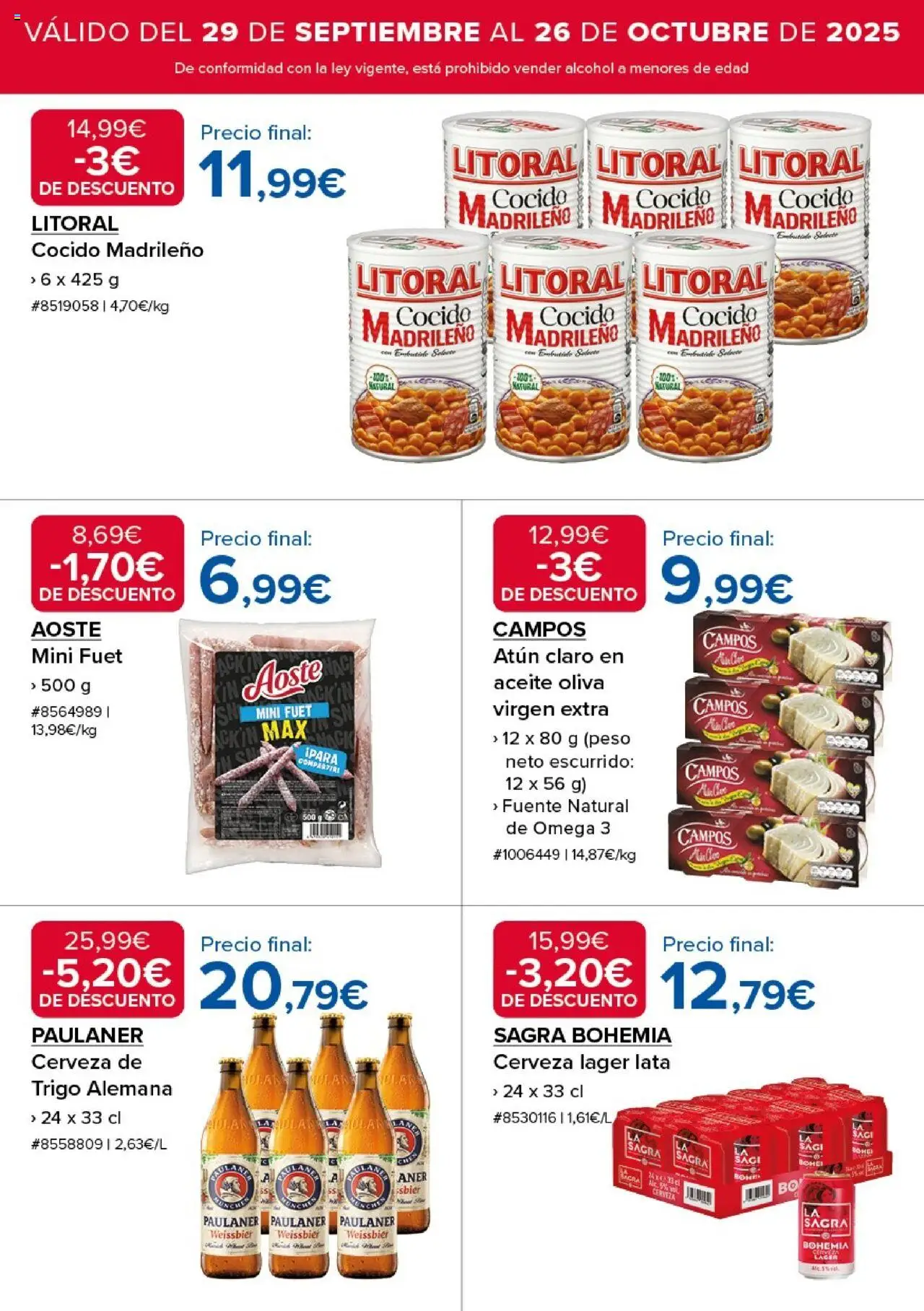 Costco catálogo │ válido desde el 29.09.2025 | Página: 16 | Productos: Δοχείο φοντί, Aceite, Cerveza, Peso