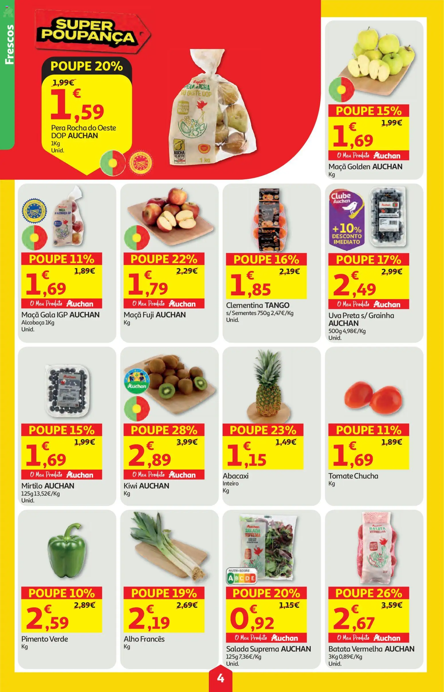 Auchan folheto │ válido de 05.03.2026 | Página: 4 | Produtos: Alho francês, Tomate, Abacaxi, Kiwi