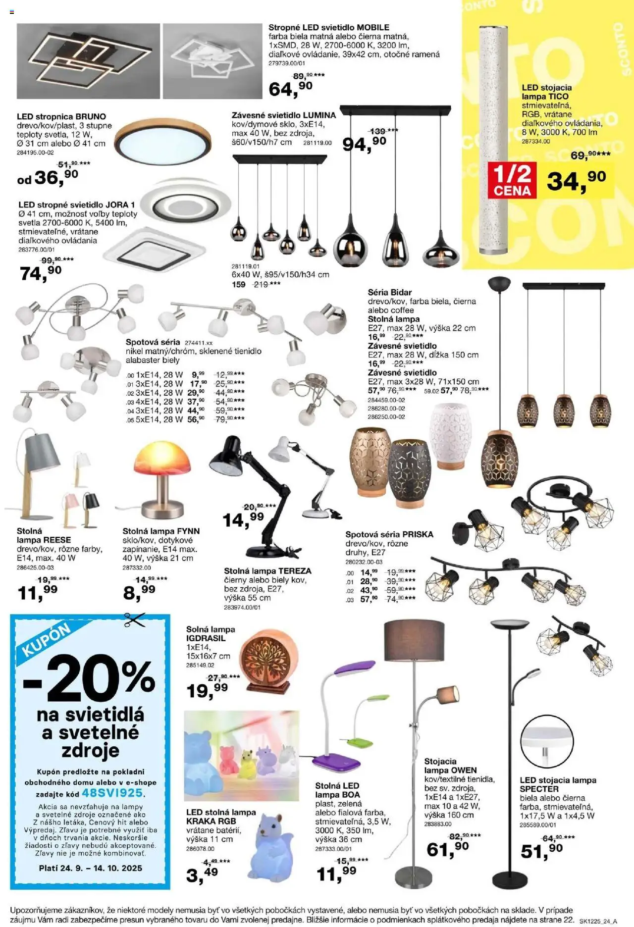 Nové Sconto nábytok akcie – leták je platný od 24.09.2025 | Strana: 24 | Produkty: Svietidlá, Lampa, Závesné svietidlo, Stropné svietidlo
