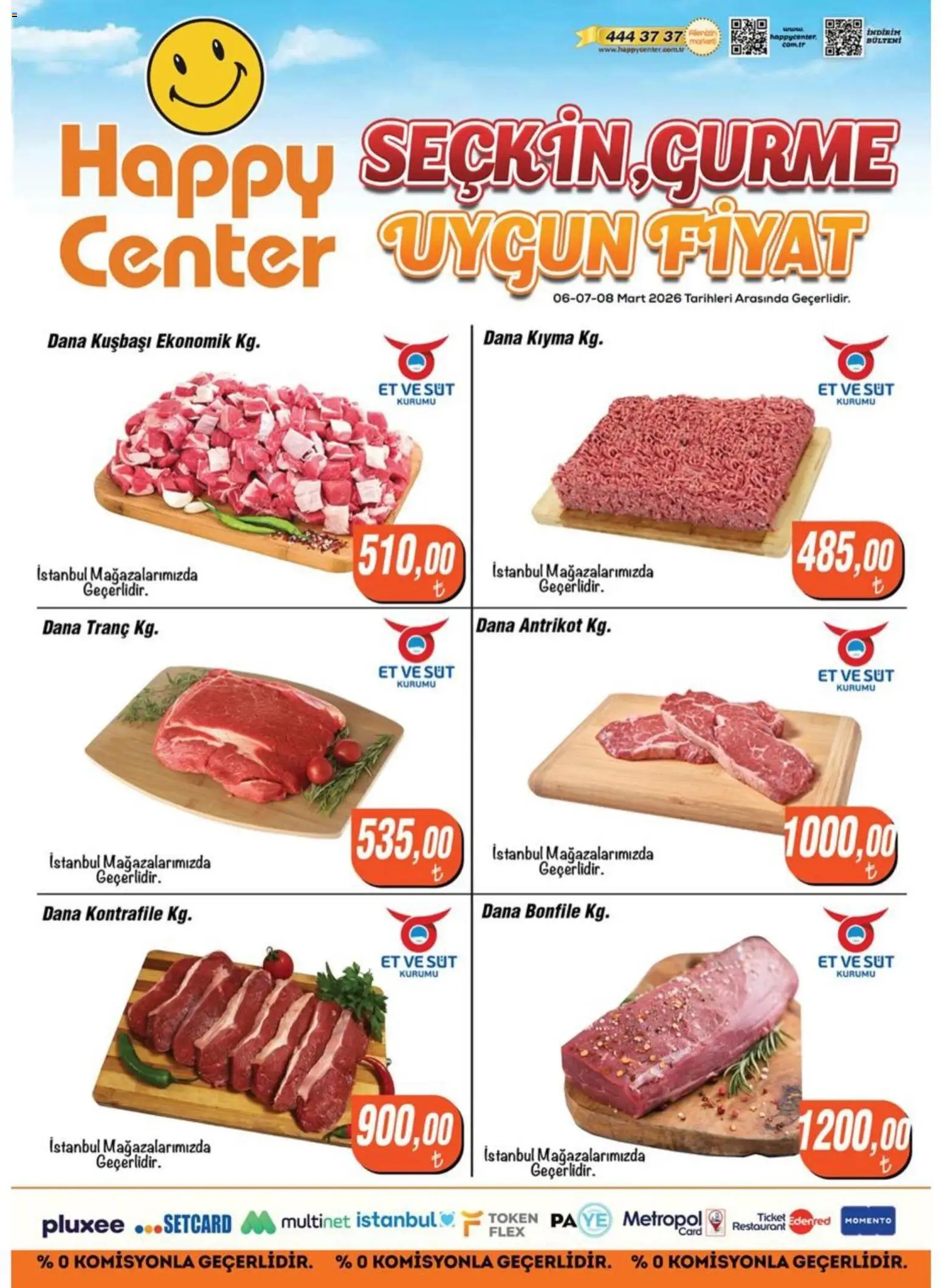 Happy Center - Kasap - 06.03.2026 tarihinden itibaren geçerlidir | Sayfa: 1 | Ürünler: Süt, Kıyma, Dana kuşbaşı