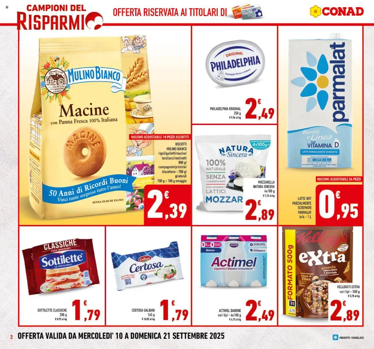 Volantino Conad del 10.09.2025 | Pagina: 2 | Prodotti: Panna, Mozzarella, Olio, Latte parzialmente scremato