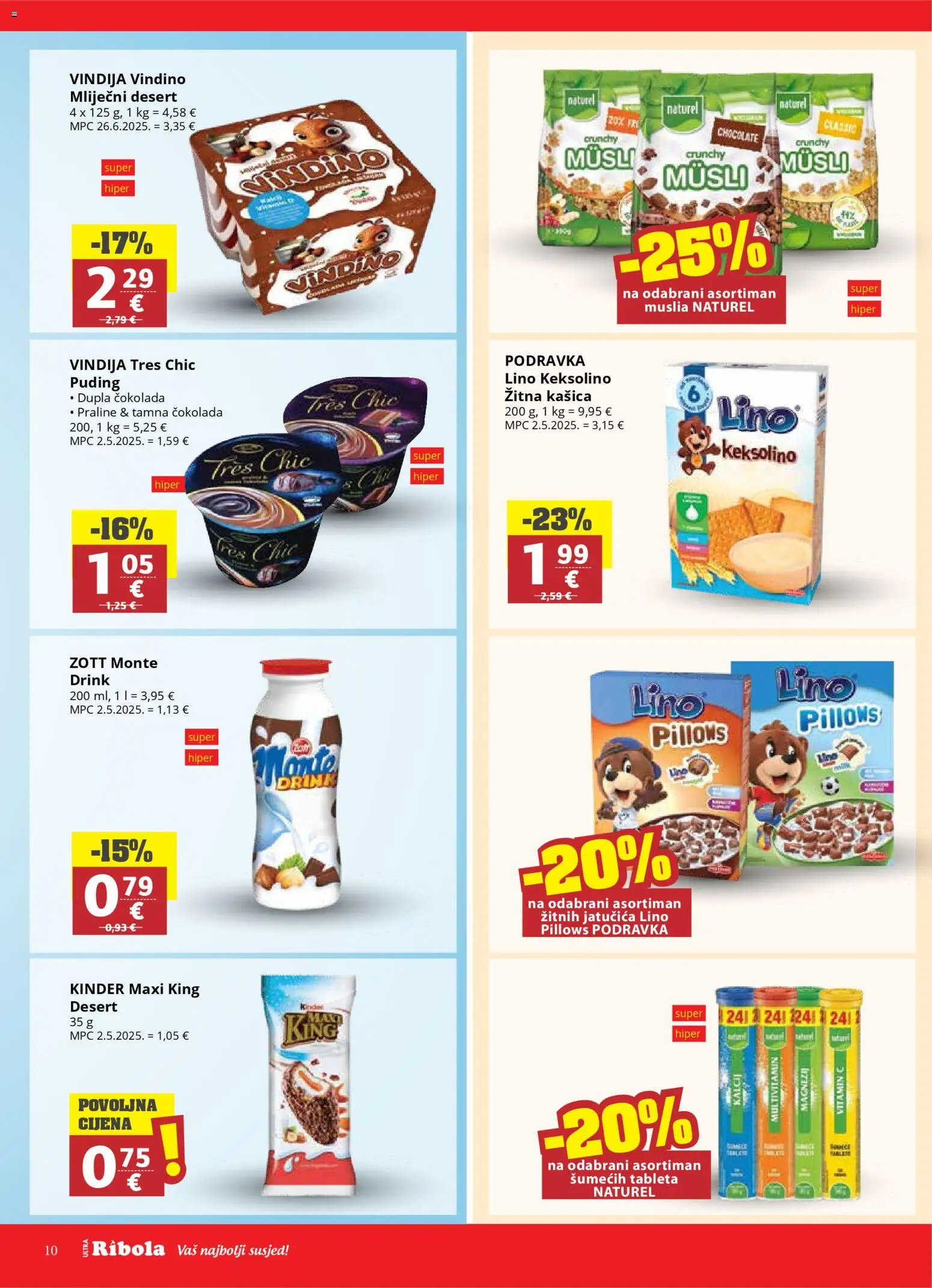 Ribola katalog | vrijedi od 22.04.2026 | Stranica: 10 | Proizvodi: Vindija, Praline, Keksolino, Puding