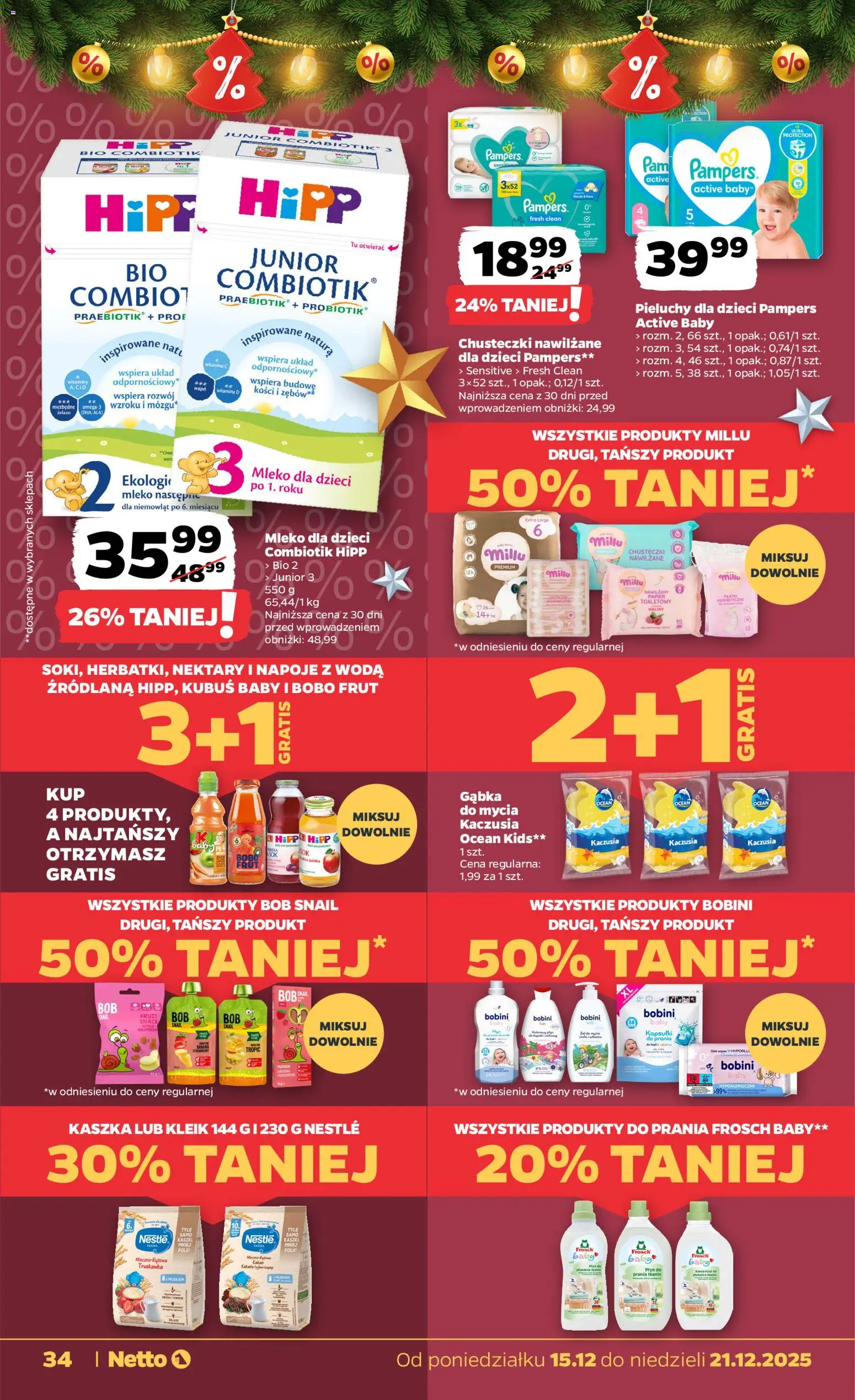 Netto gazetka - Spożywcza od 15.12.2025 | Strona: 34 | Produkty: Pampers, Bób, Mleko, Owoce