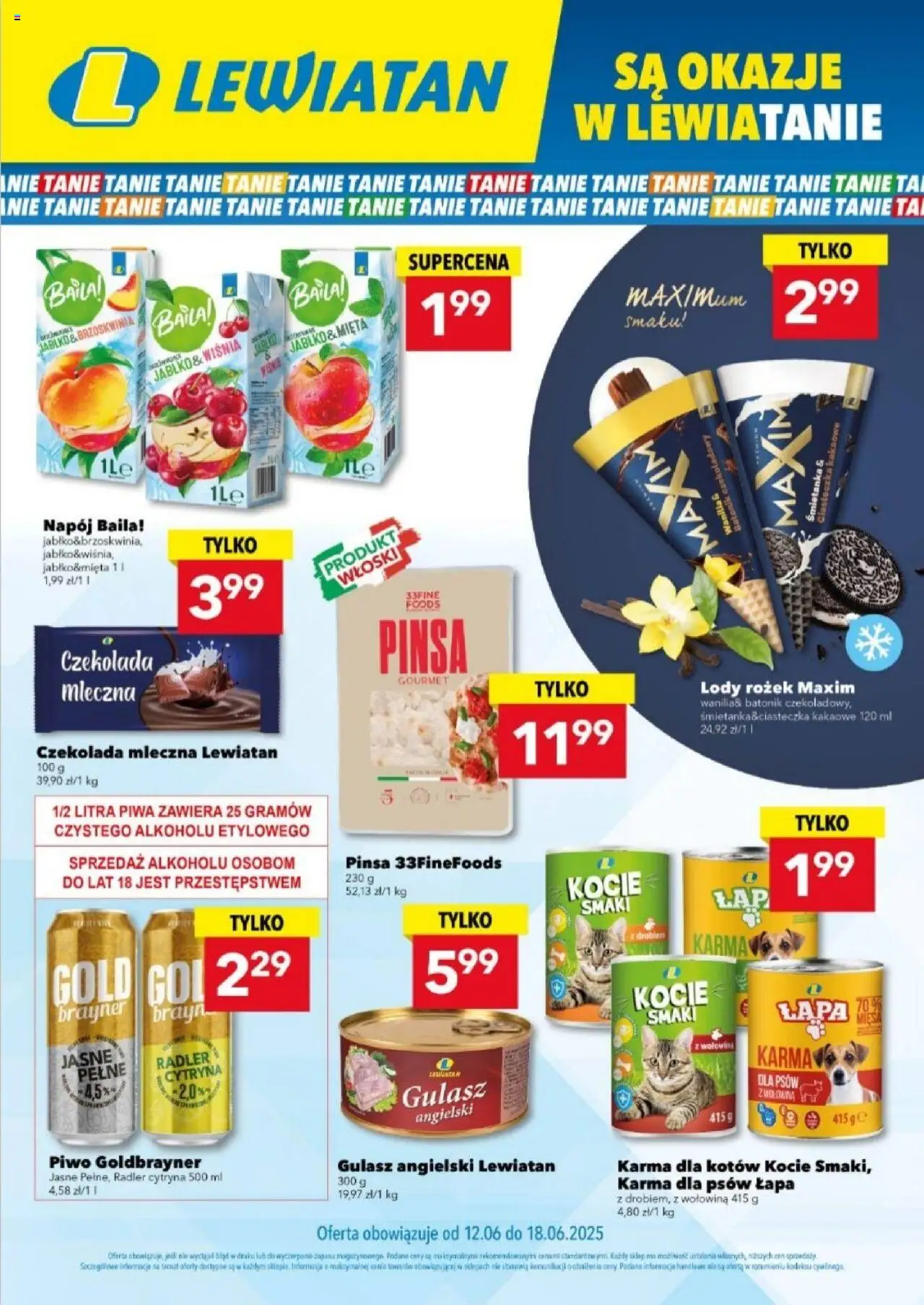 Lewiatan gazetka - Są okazje w Lewiatanie od 12.06.2025 | Strona: 1 | Produkty: Pinsa, Gulasz, Ciasteczka, Lody