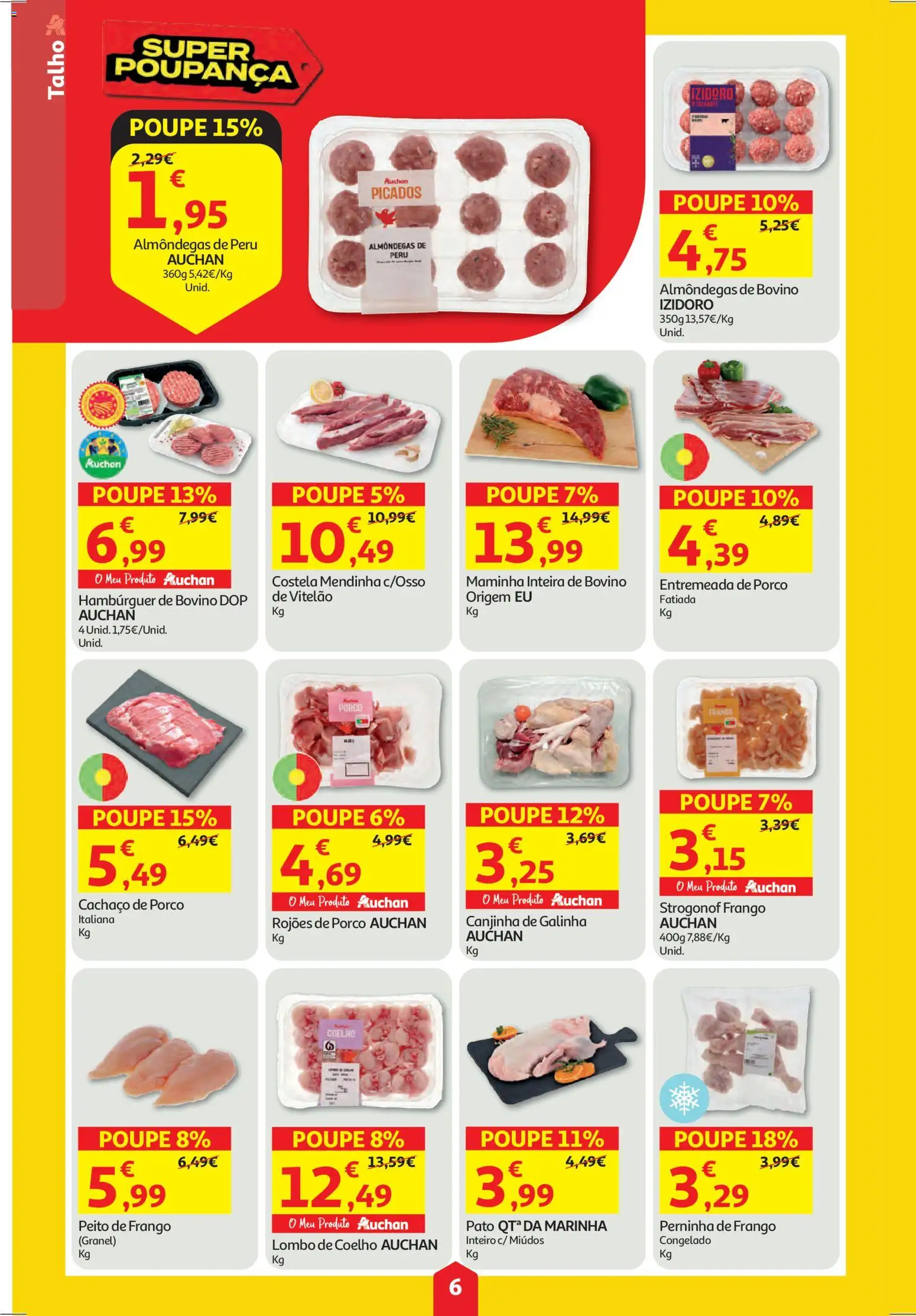 Auchan folheto │ válido de 29.01.2026 | Página: 6 | Produtos: Peito de frango, Hambúrguer, Lombo, Coelho