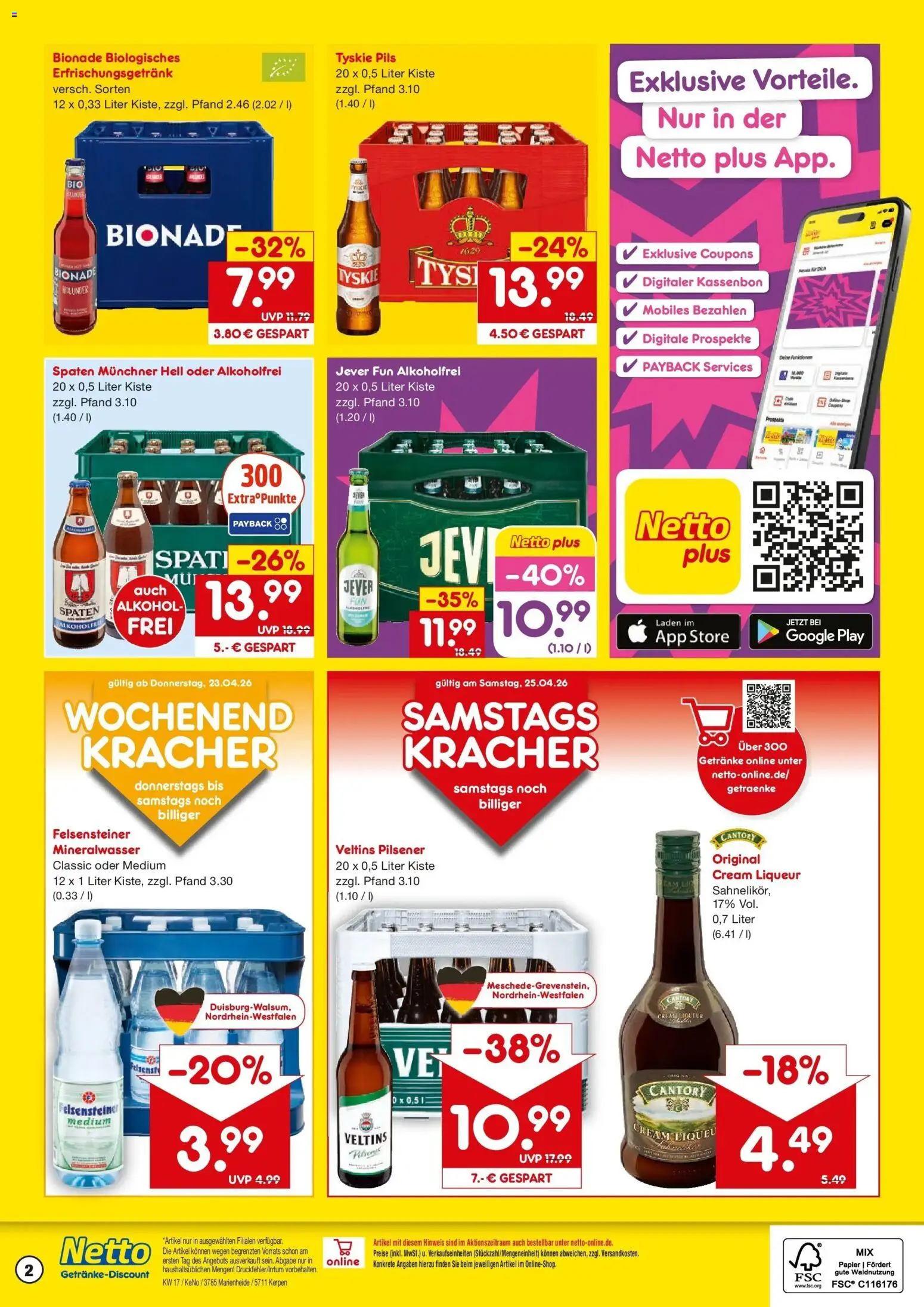 Netto Marken-Discount Prospekt Marienheide	 – gültig ab 20.04.2026 | Seite: 2 | Produkte: Pils, Mineralwasser, Jever, Veltins