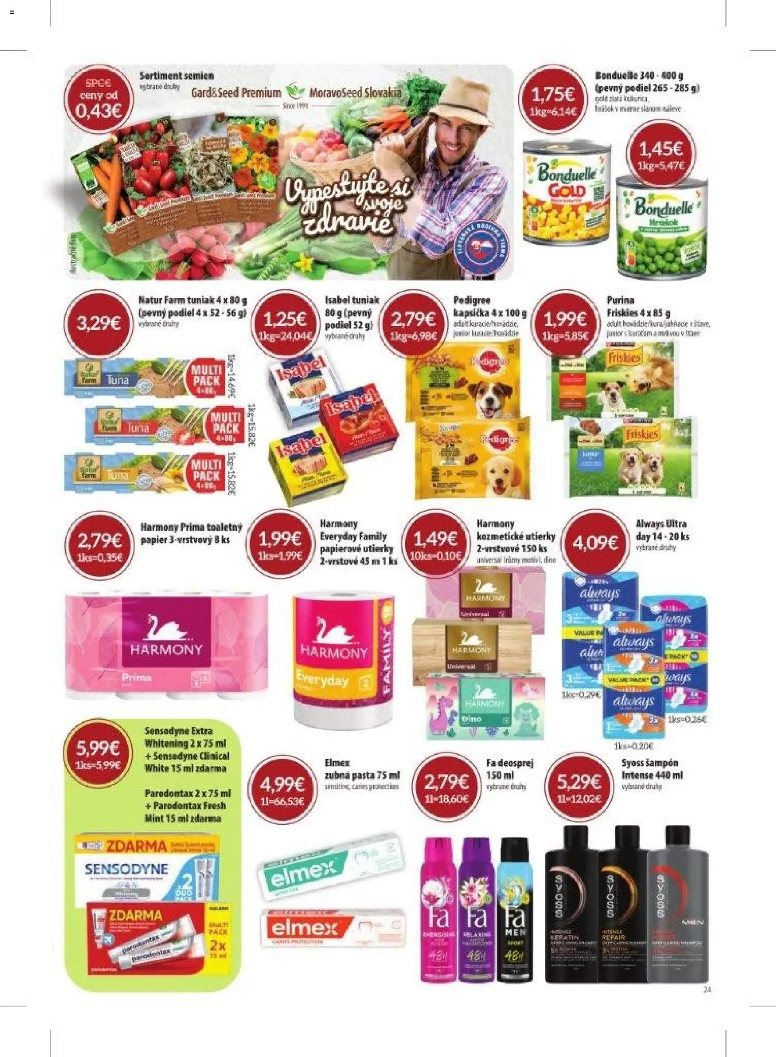 Nové KARMEN CBA akcie – leták je platný od 05.03.2026 | Strana: 24 | Produkty: Friskies, Šampón, Toaletný papier, Zubná pasta