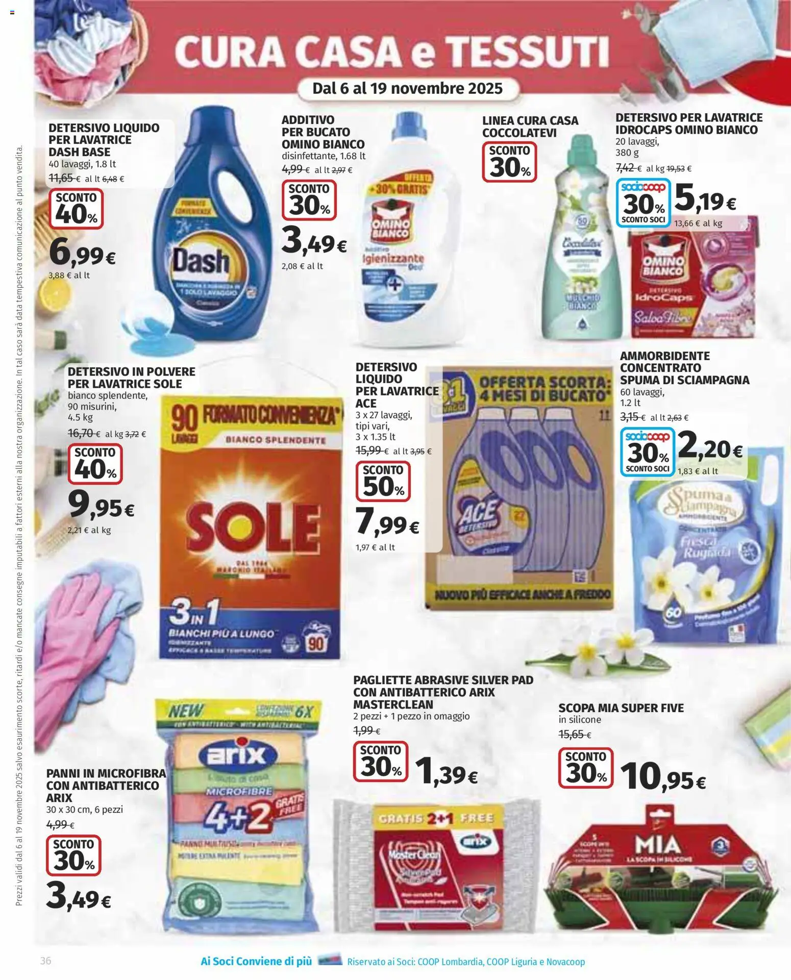Volantino Ipercoop del 06.11.2025 | Pagina: 36 | Prodotti: Detersivo in polvere, Ammorbidente, Scopa, Silicone